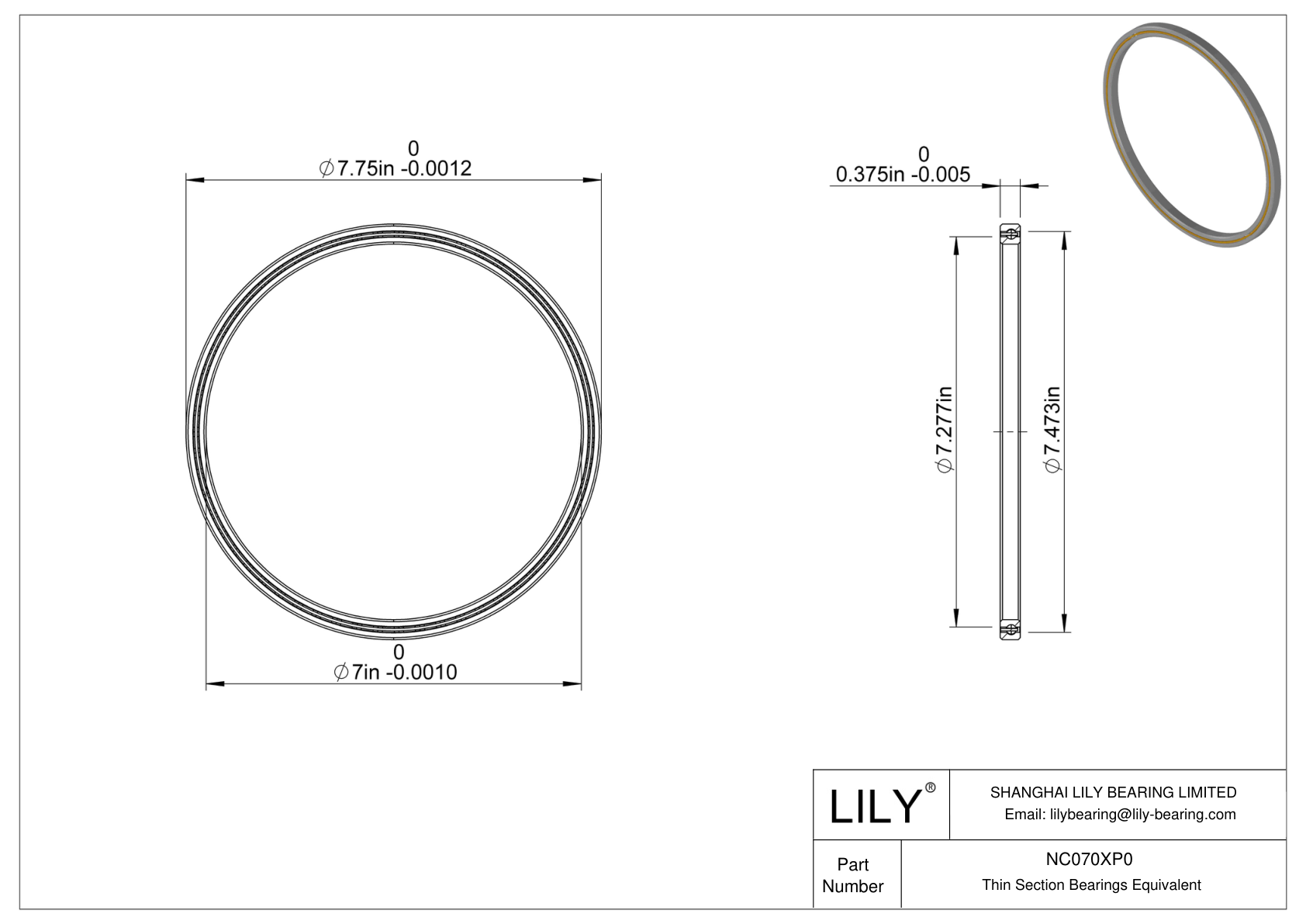 NC070XP0 Constant Section (CS) Bearings cad drawing
