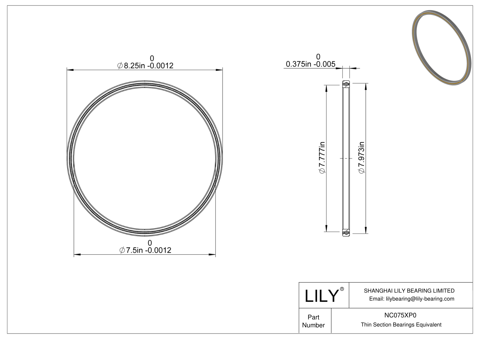 NC075XP0 Constant Section (CS) Bearings cad drawing