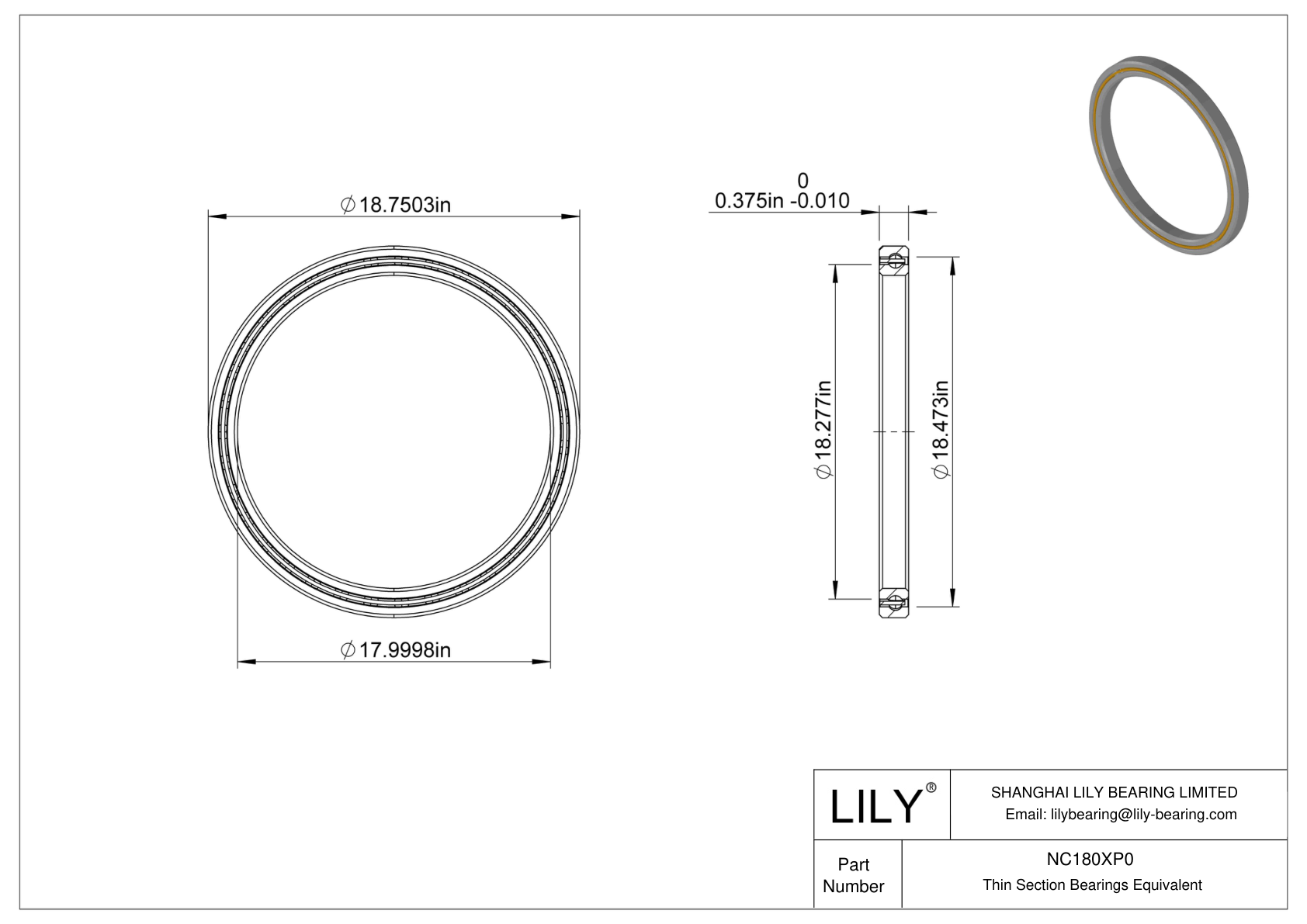 NC180XP0 等截面薄壁 (CS) 轴承 cad drawing