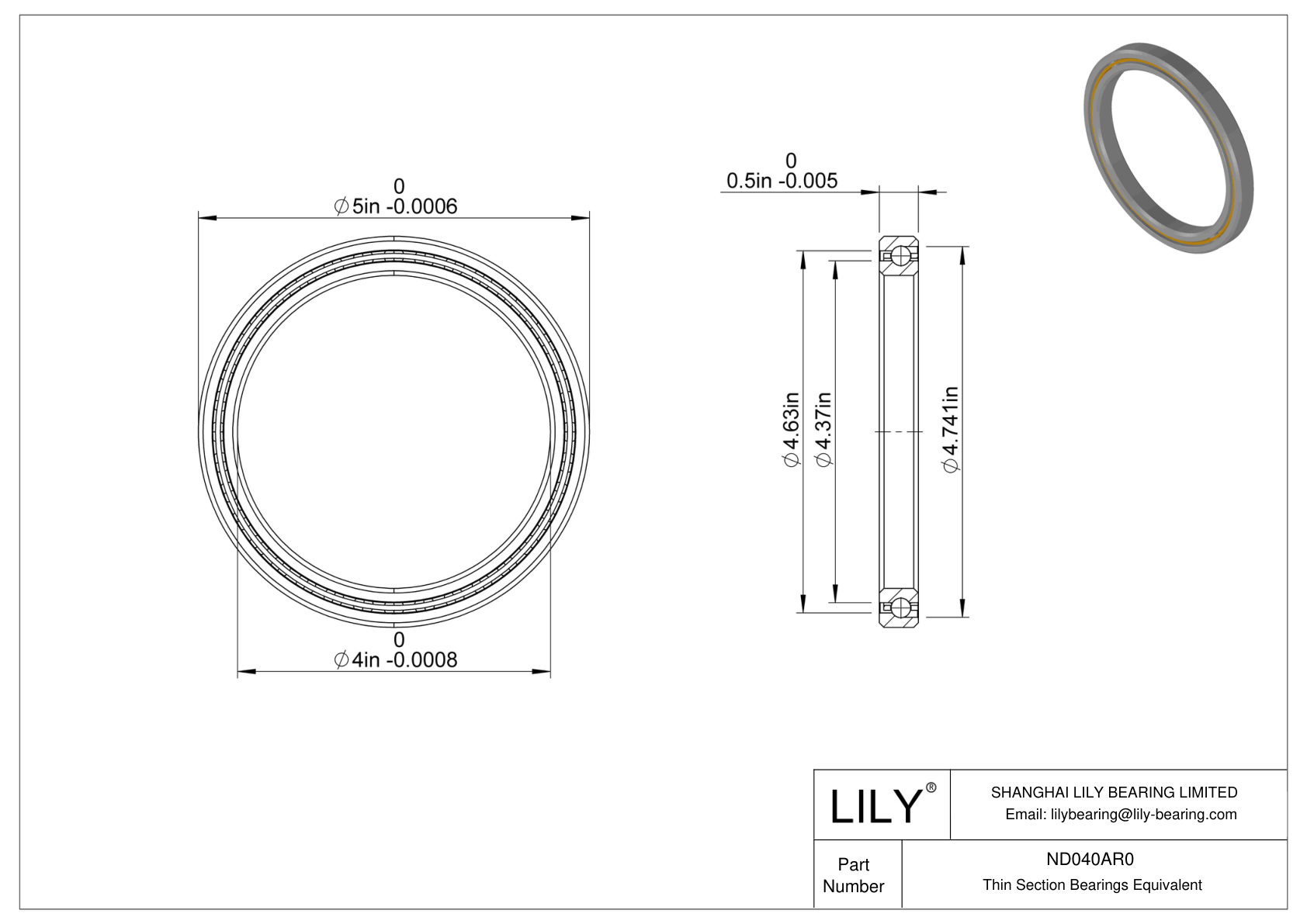ND040AR0 Constant Section (CS) Bearings cad drawing
