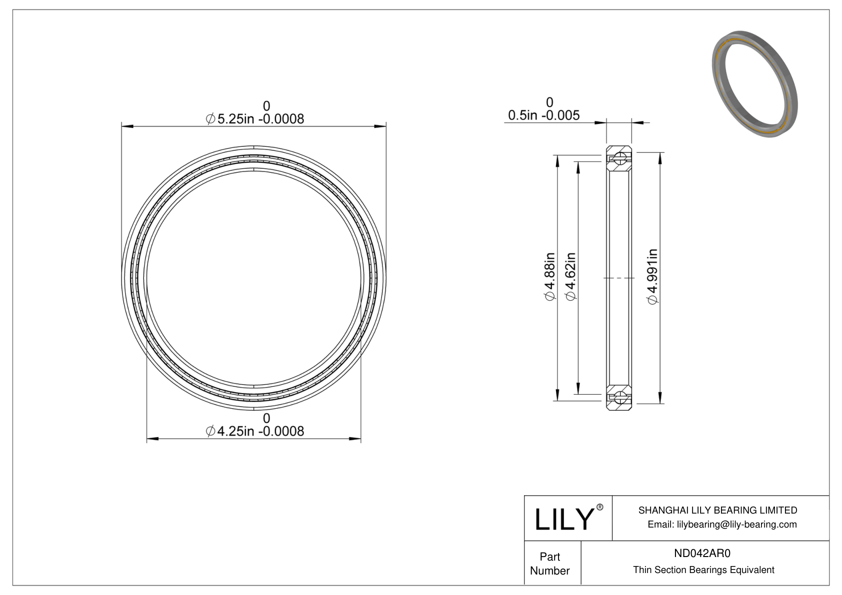 ND042AR0 Constant Section (CS) Bearings cad drawing