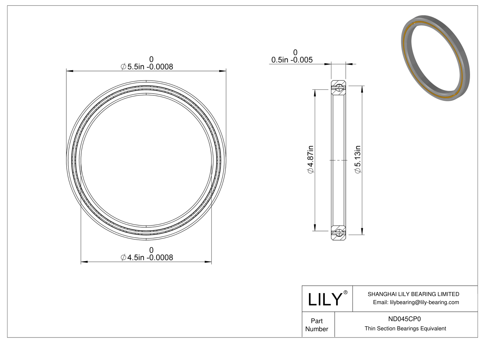ND045CP0 Constant Section (CS) Bearings cad drawing