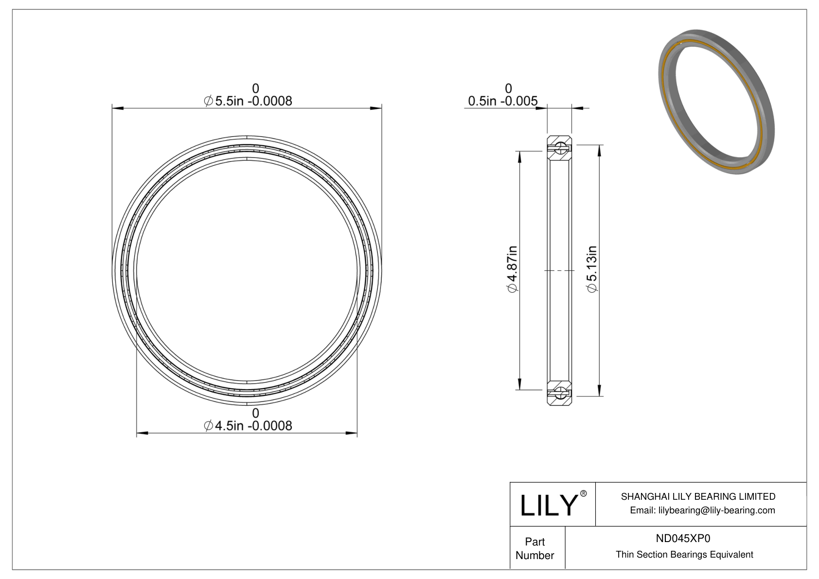 ND045XP0 Constant Section (CS) Bearings cad drawing
