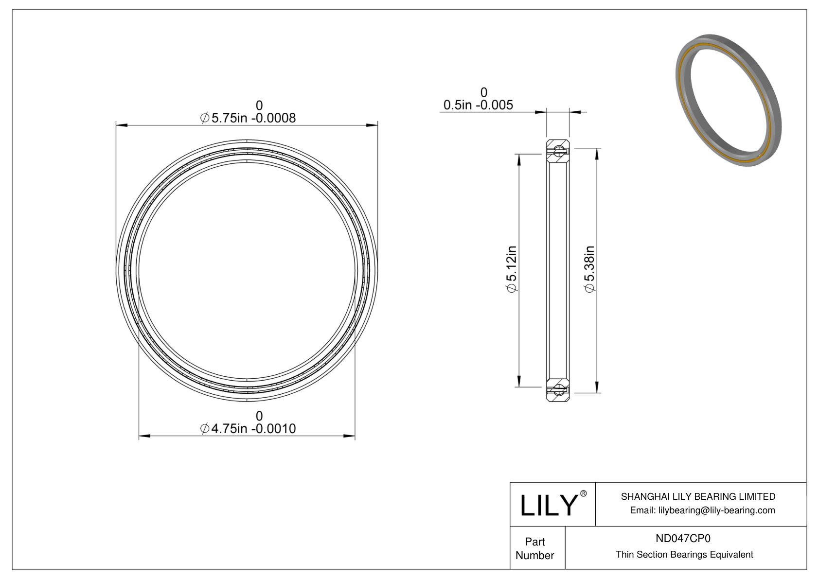 ND047CP0 等截面薄壁 (CS) 轴承 cad drawing