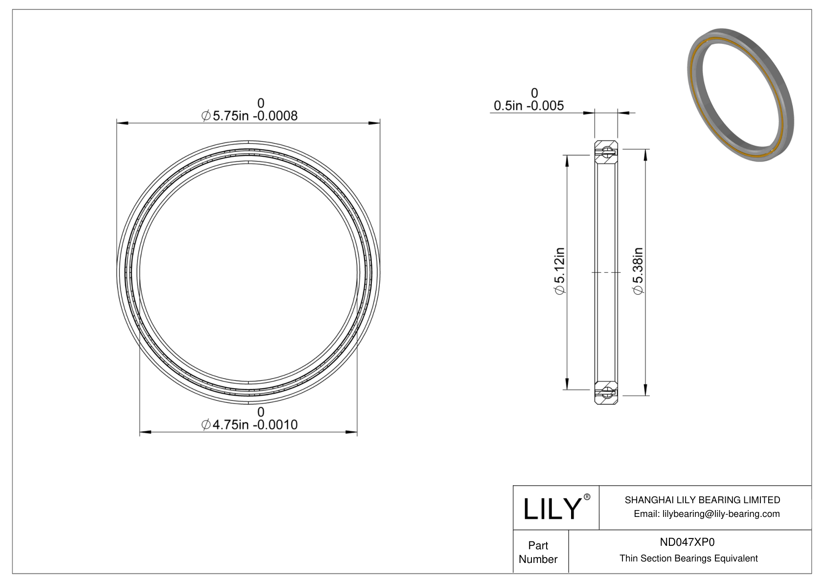 ND047XP0 Constant Section (CS) Bearings cad drawing