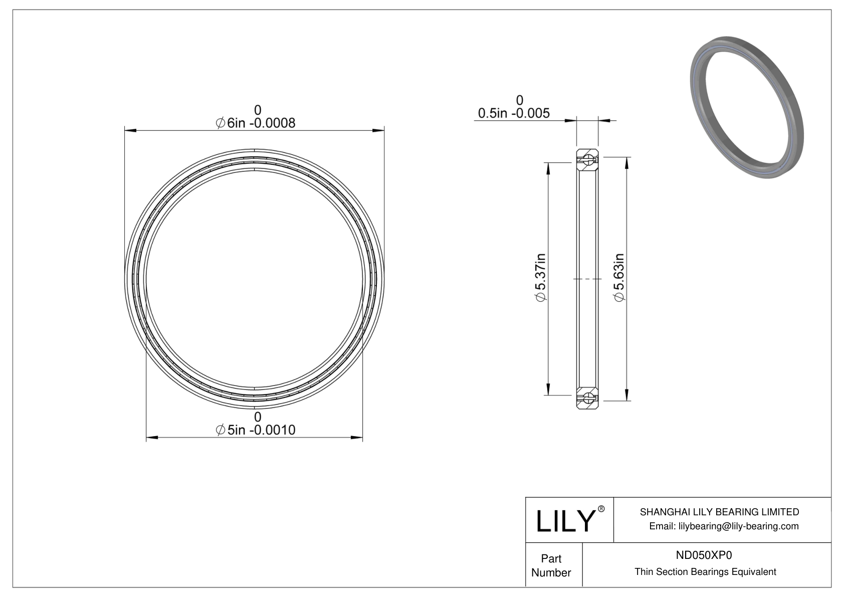 ND050XP0 Constant Section (CS) Bearings cad drawing