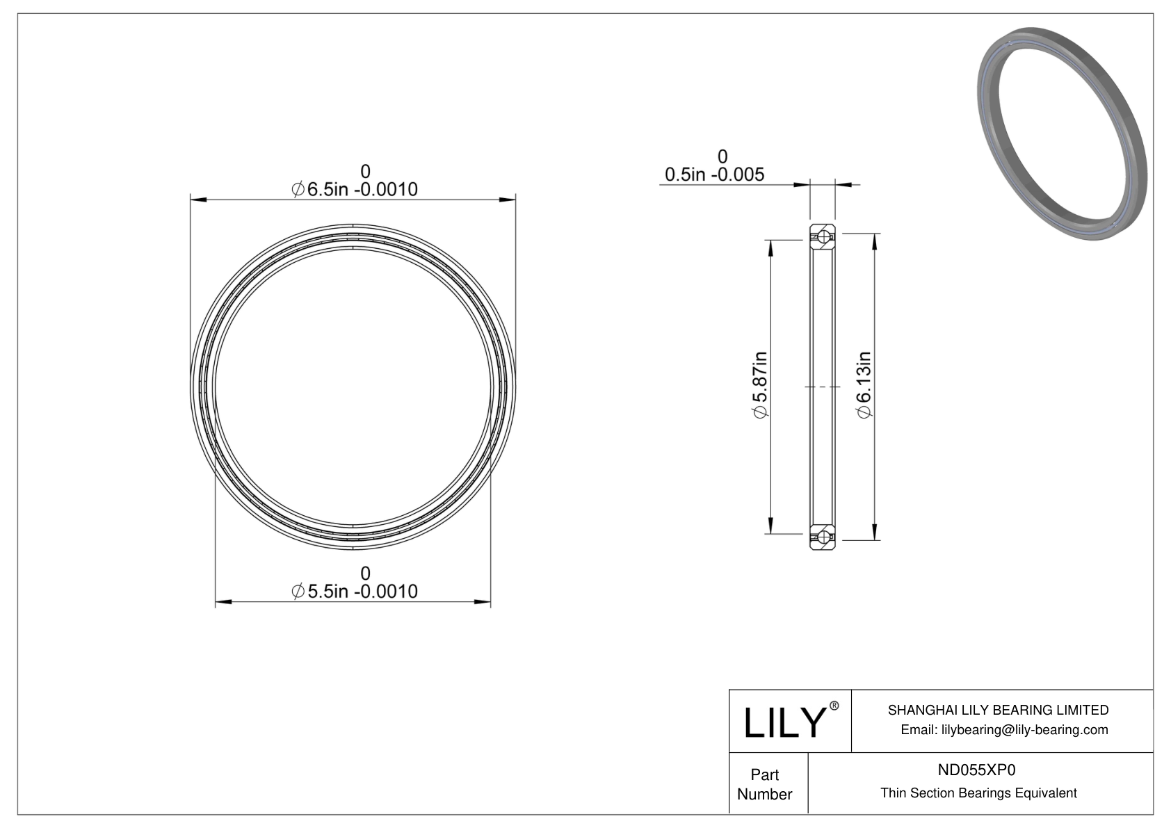 ND055XP0 Constant Section (CS) Bearings cad drawing
