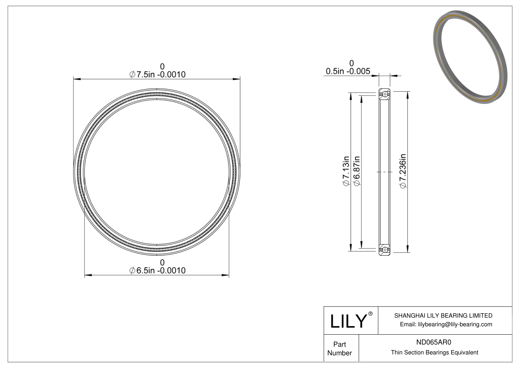 ND065AR0 Constant Section (CS) Bearings cad drawing