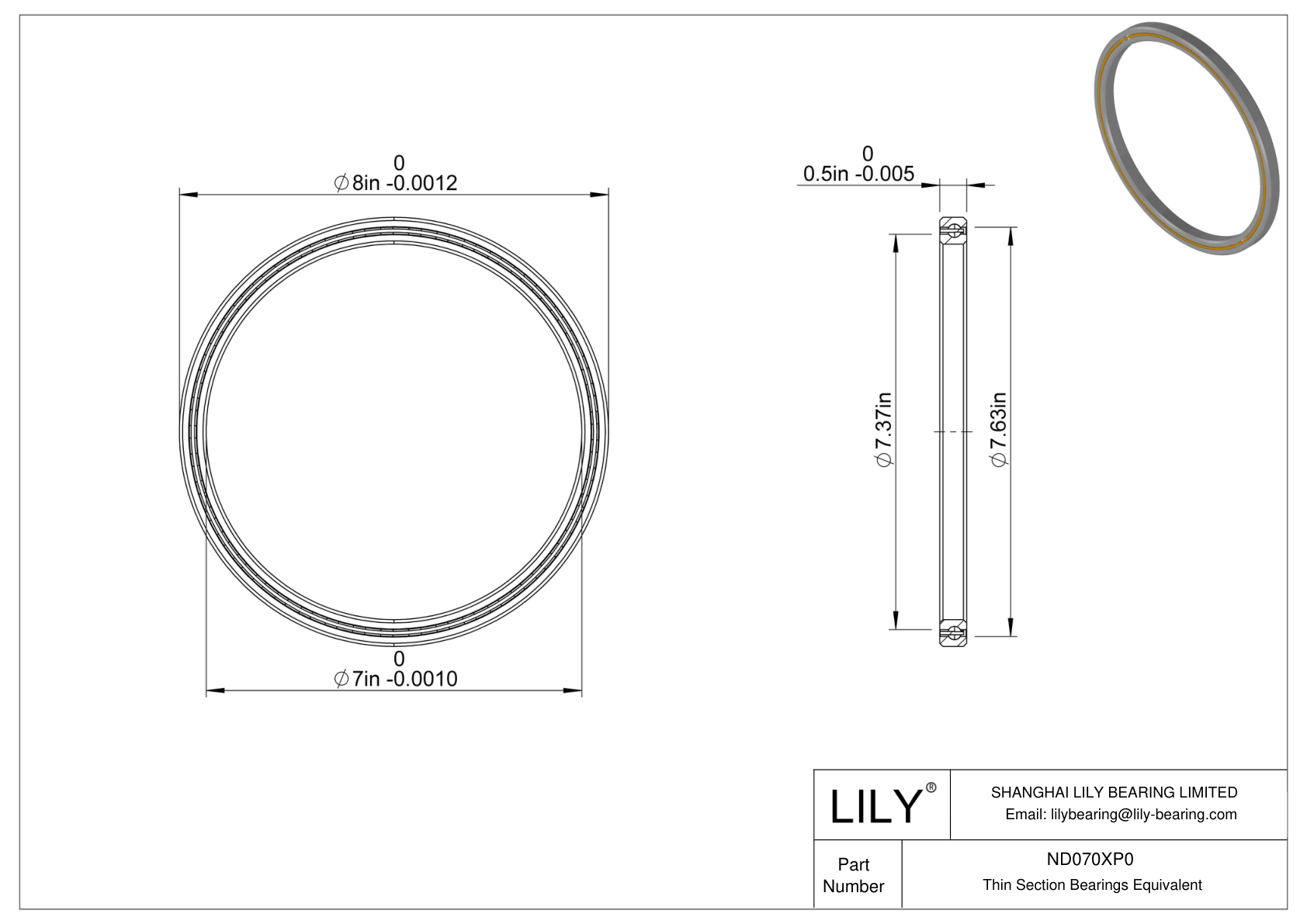 ND070XP0 Constant Section (CS) Bearings cad drawing