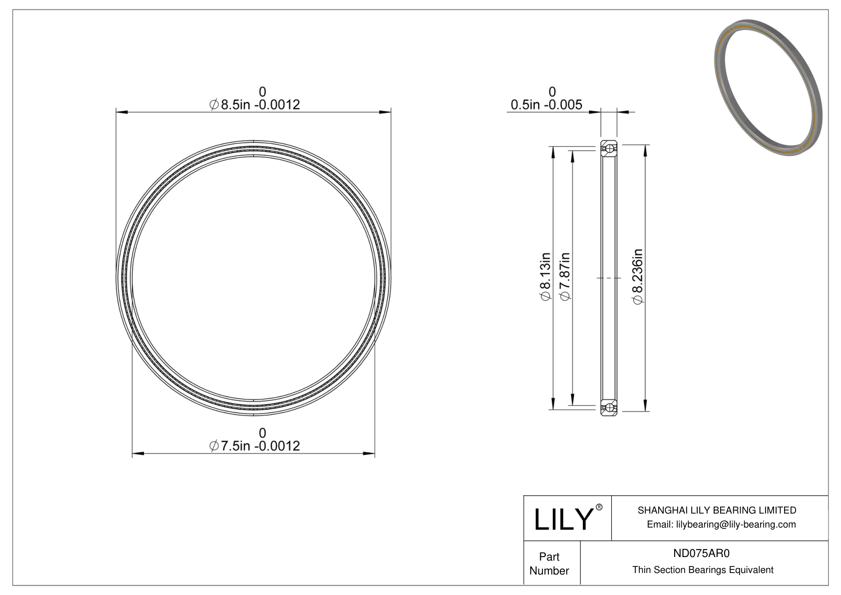 ND075AR0 Constant Section (CS) Bearings cad drawing