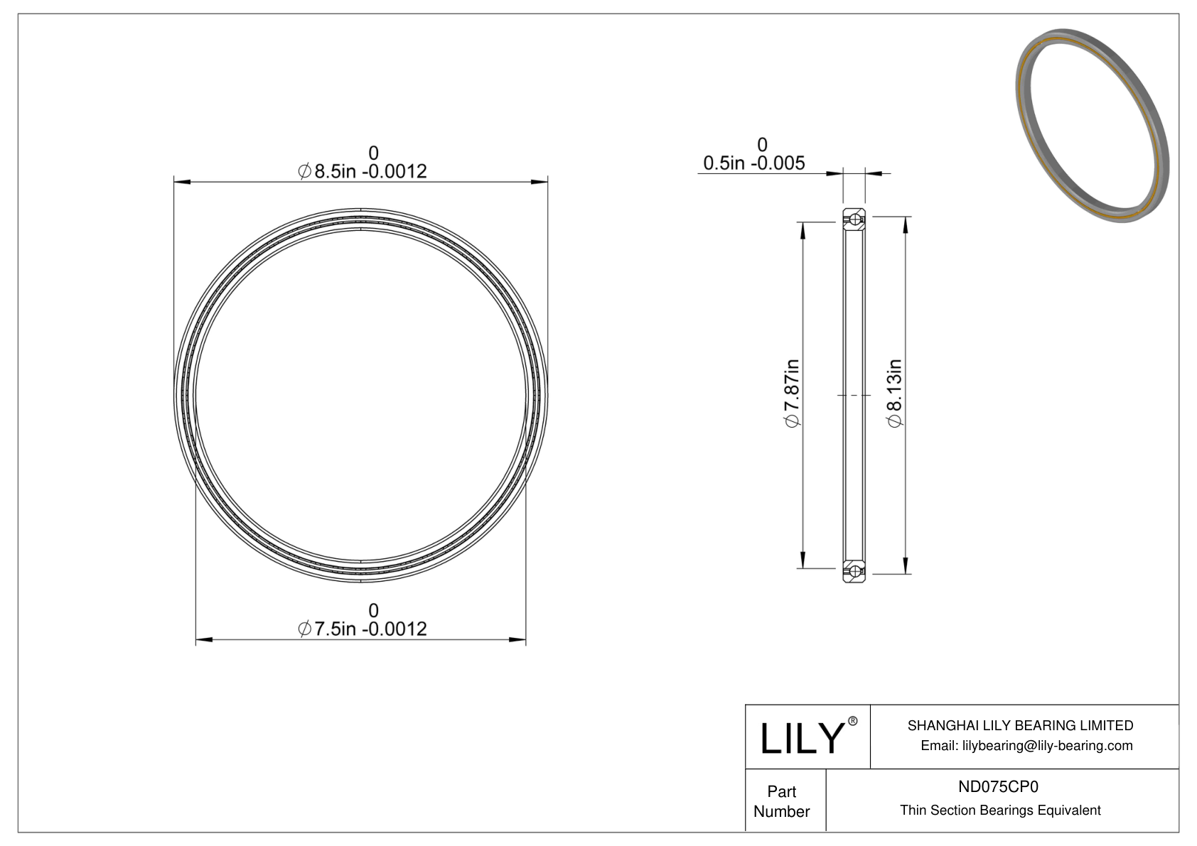ND075CP0 Constant Section (CS) Bearings cad drawing