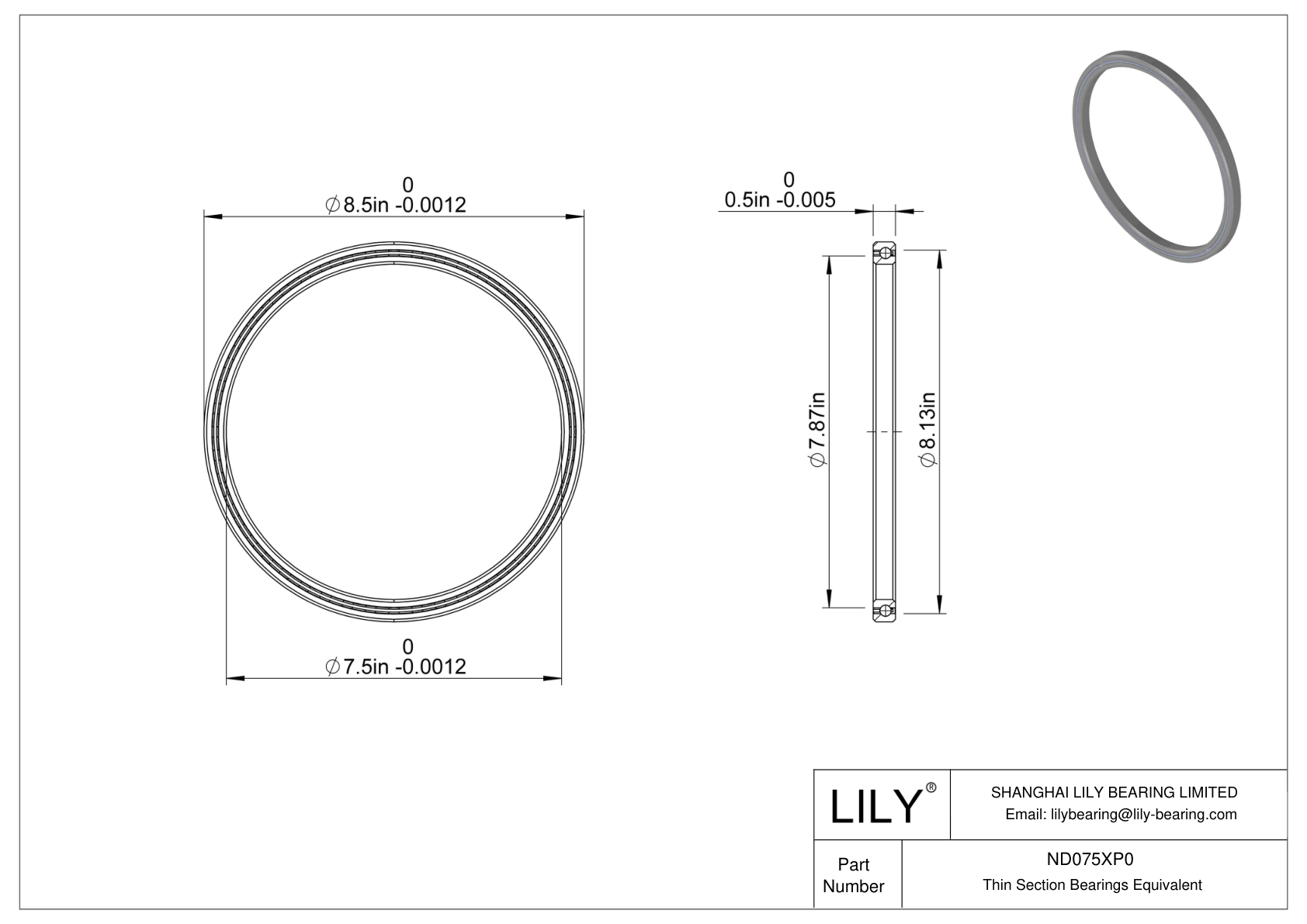 ND075XP0 Constant Section (CS) Bearings cad drawing