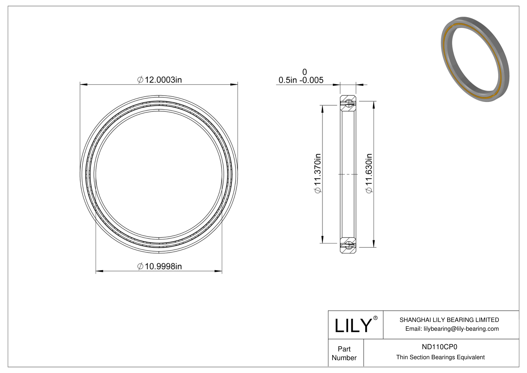 ND110CP0 Constant Section (CS) Bearings cad drawing