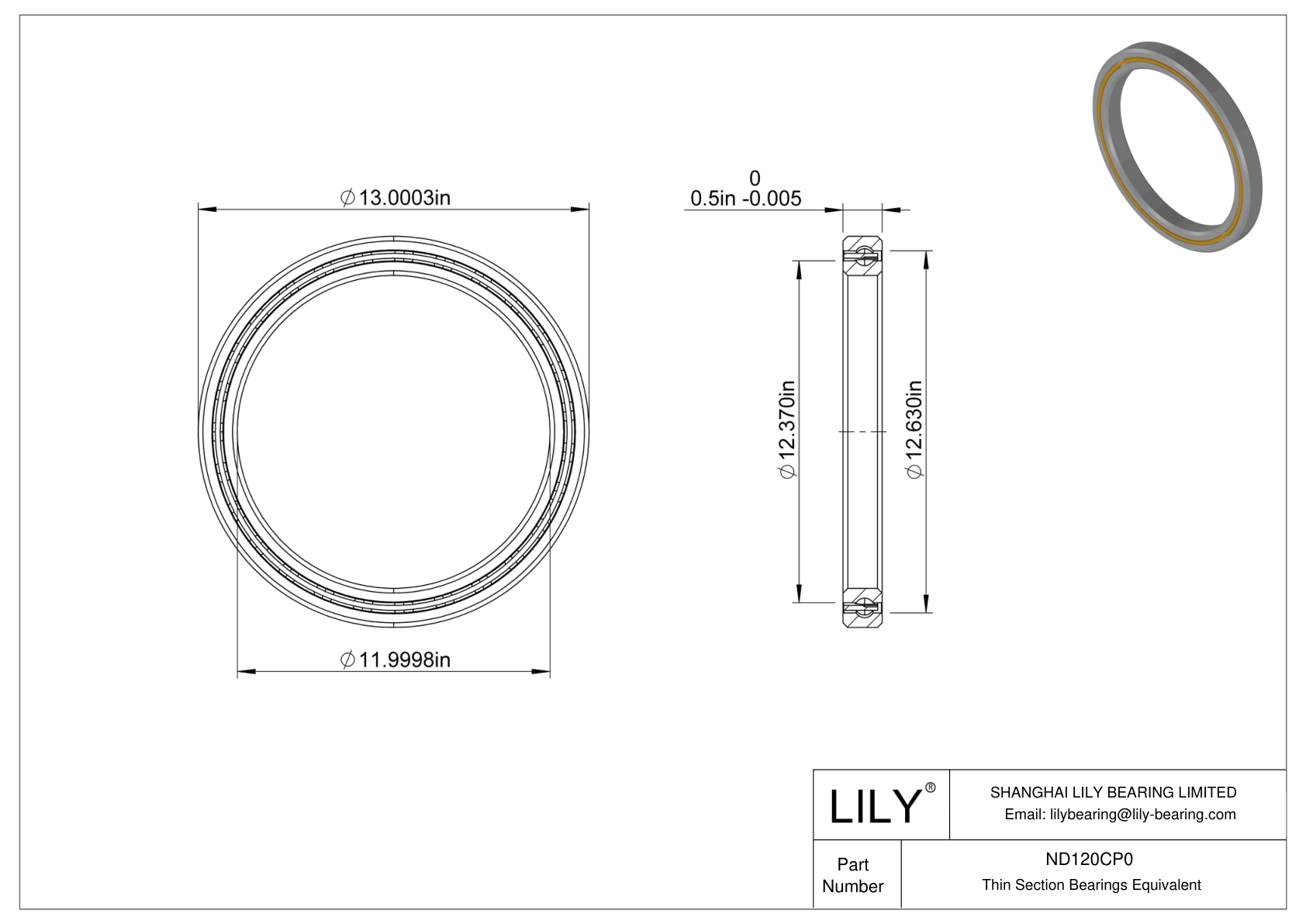 ND120CP0 Constant Section (CS) Bearings cad drawing