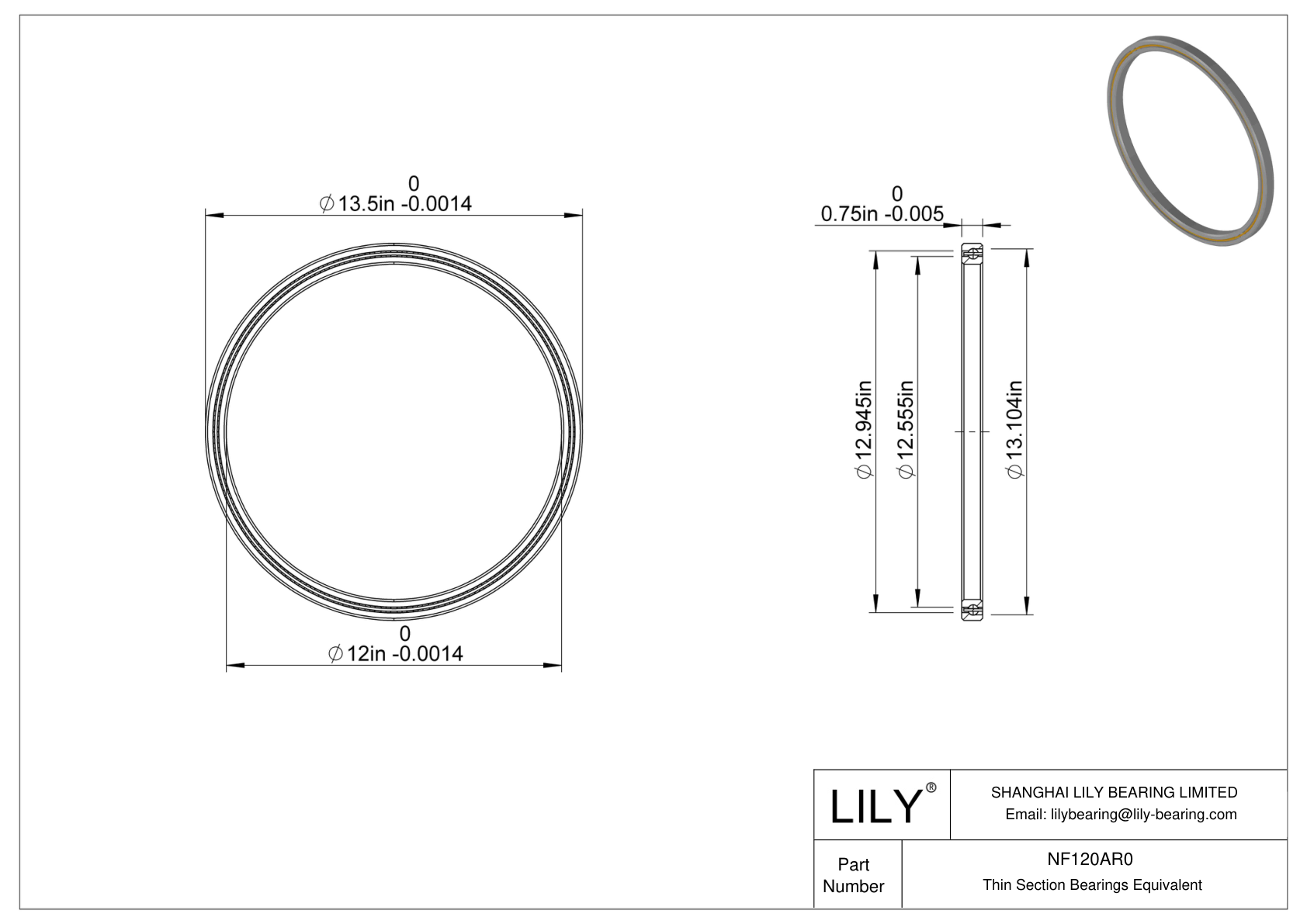 NF120AR0 等截面薄壁 (CS) 轴承 cad drawing