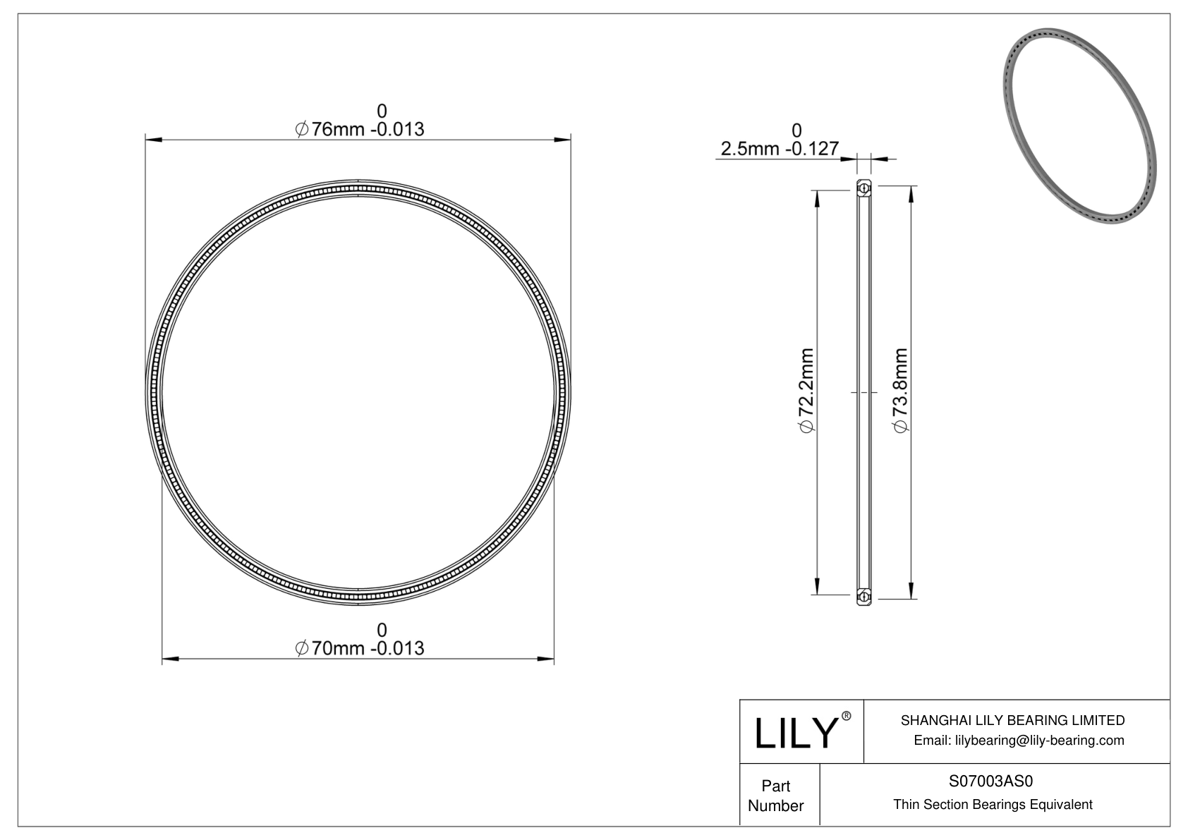 S07003AS0 等截面薄壁 (CS) 轴承 cad drawing