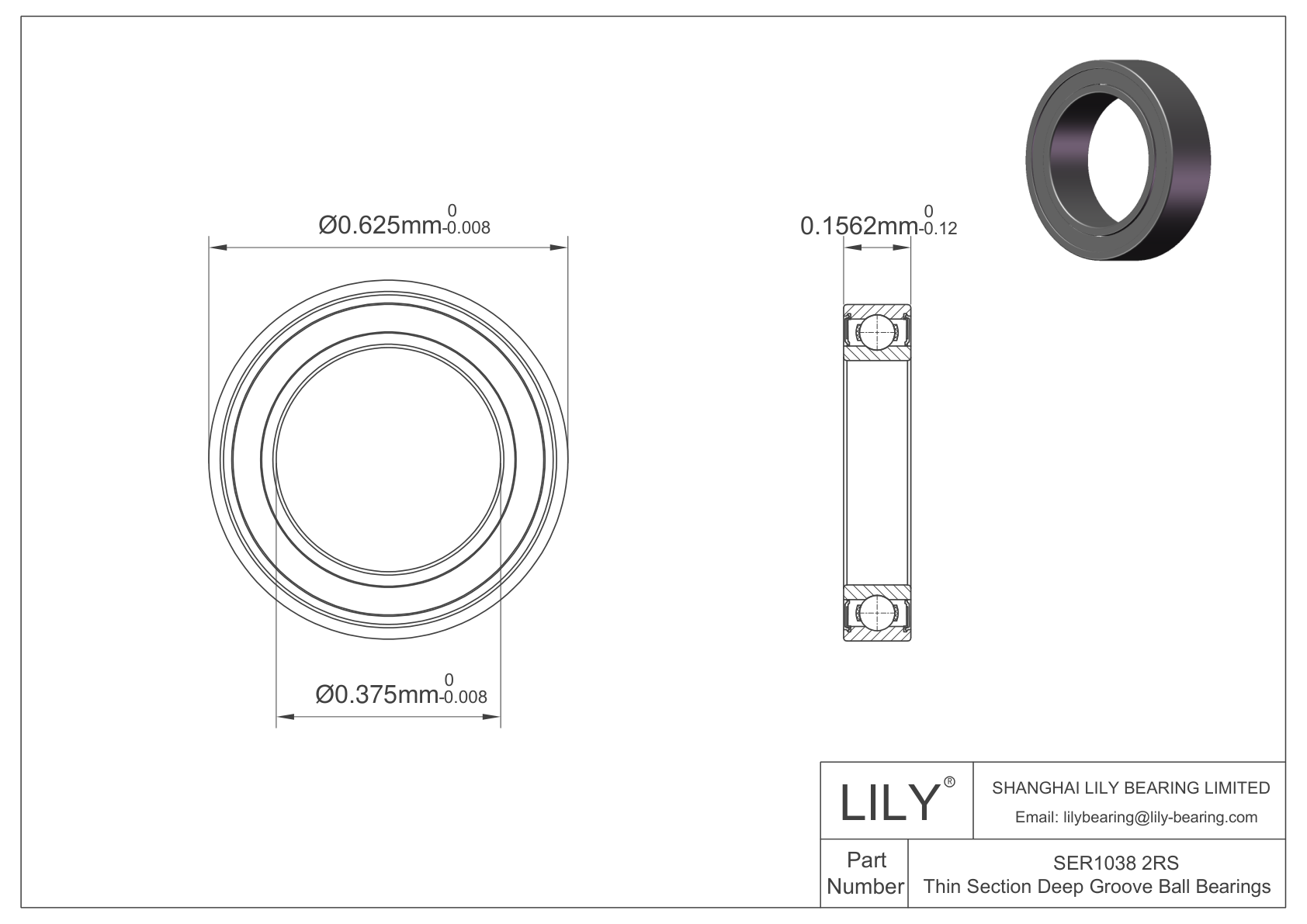 SER1038 2RS Rodamientos de bolas de acero inoxidable AISI440C cad drawing