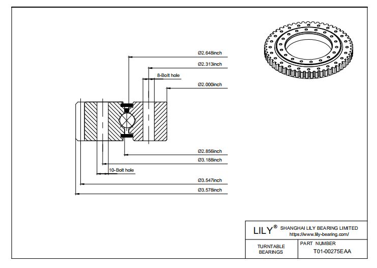T01-00275EAA RealiSlim TT Turntable Bearings cad drawing