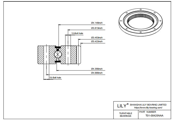 T01-00425NAA RealiSlim TT Turntable Bearings cad drawing