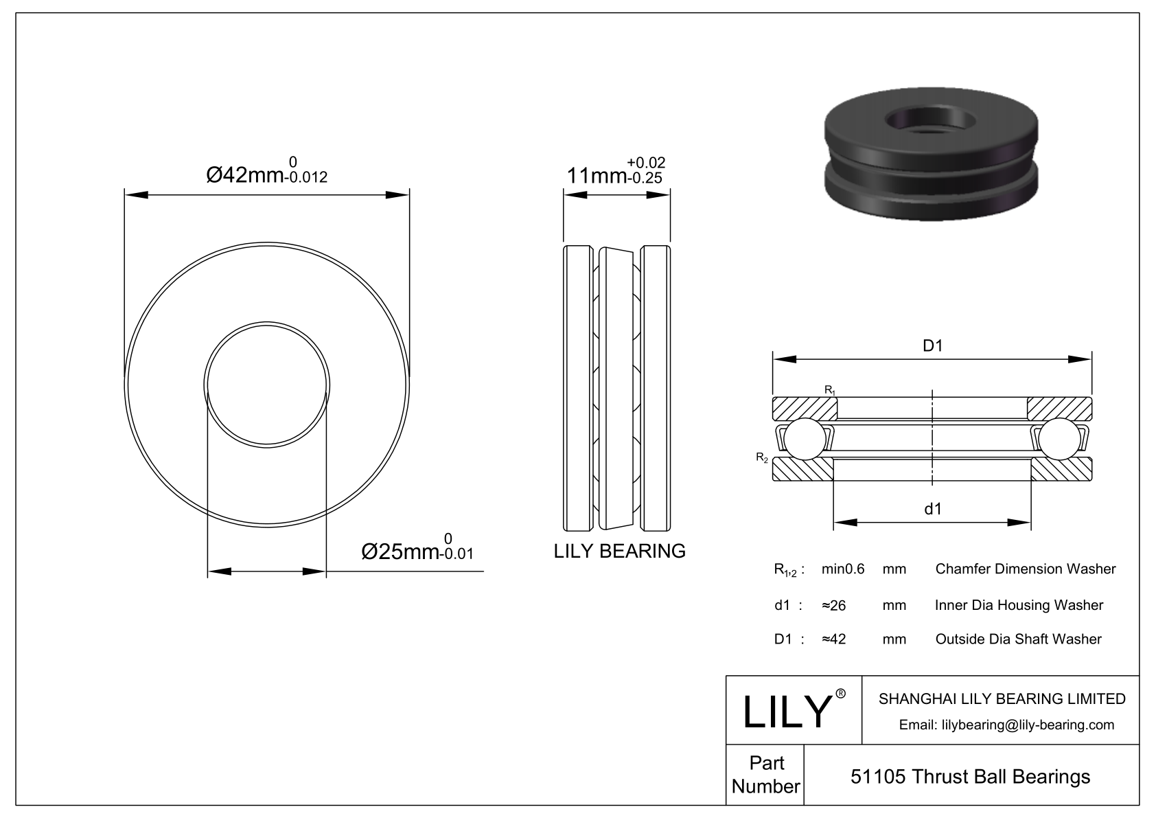 S51105 Stainless Steel Single Direction Thrust Ball Bearing cad drawing
