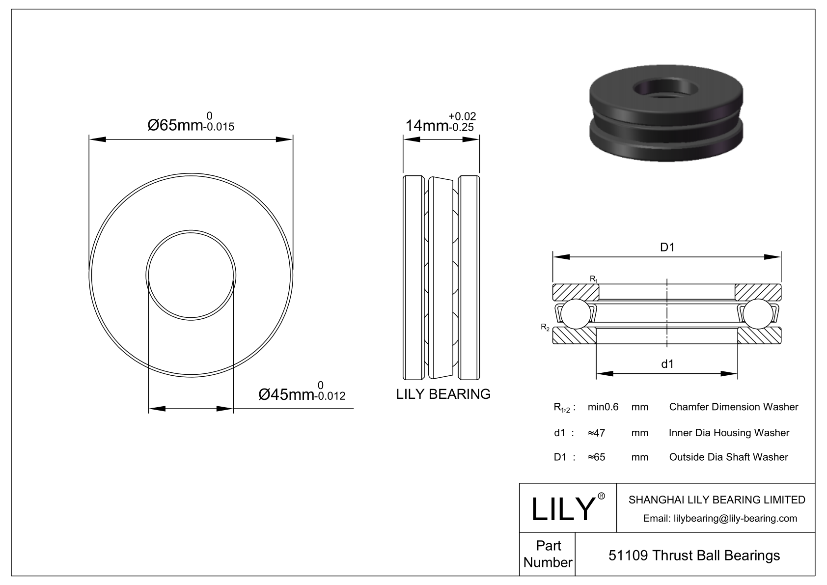 S51109 Stainless Steel Single Direction Thrust Ball Bearing cad drawing