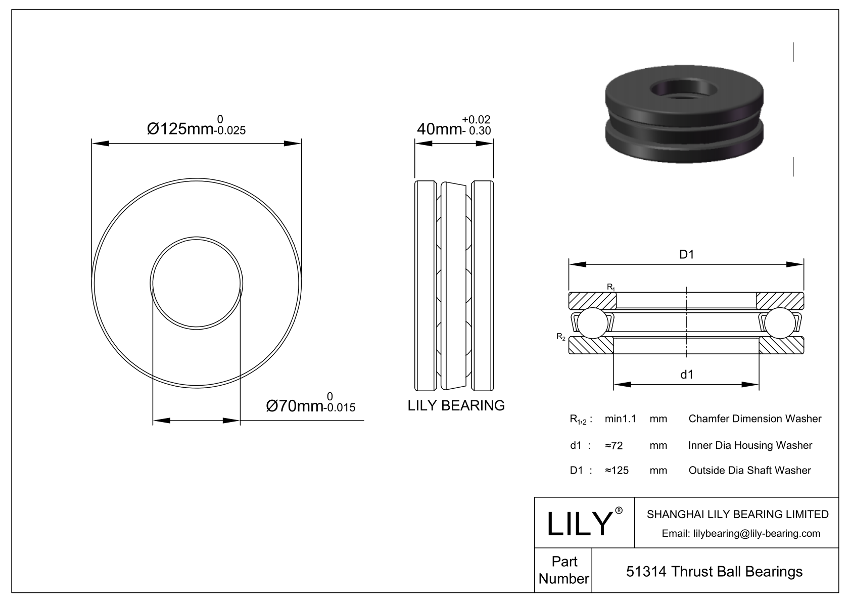 S51314 Stainless Steel Single Direction Thrust Ball Bearing cad drawing
