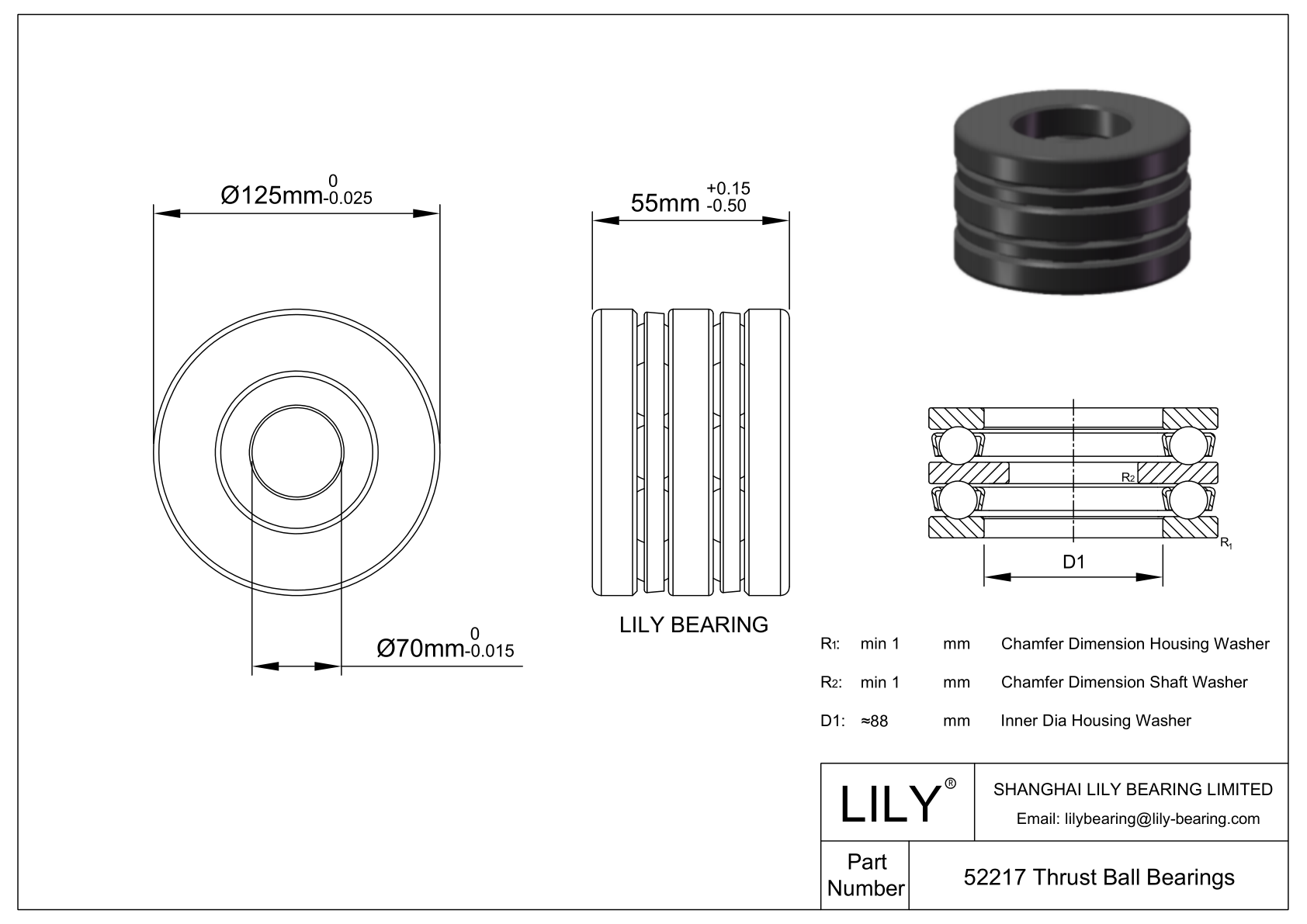 52217 Double Direction Thrust Ball Bearings cad drawing