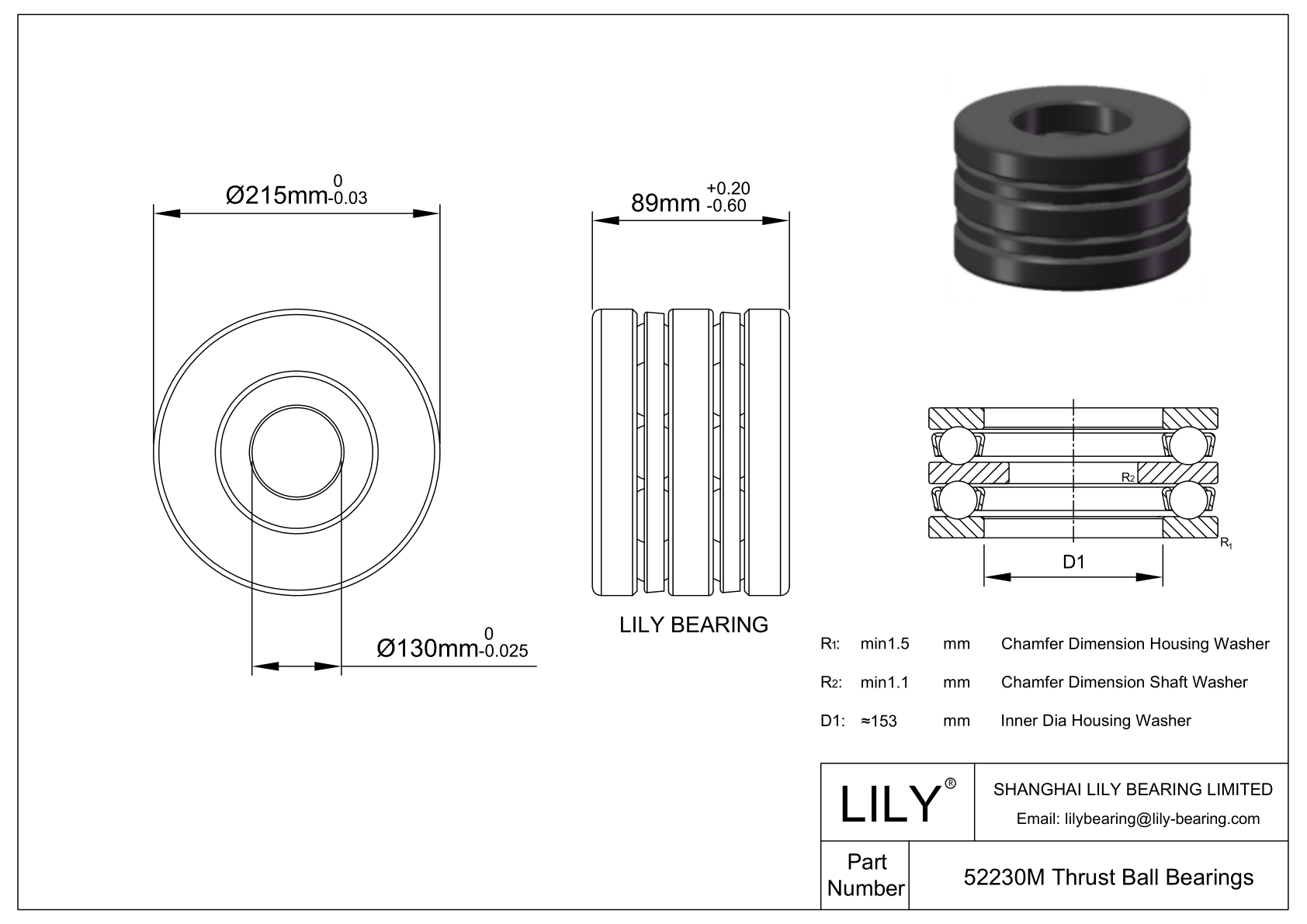 52230 M Double Direction Thrust Ball Bearings cad drawing