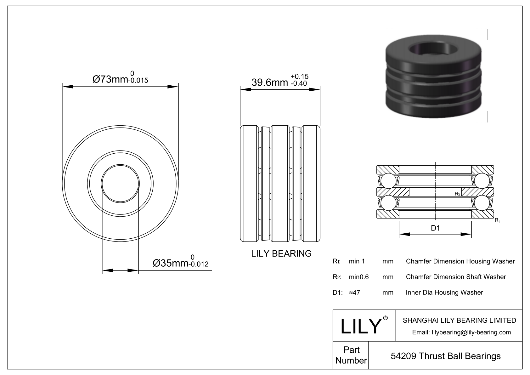 54209 Double Direction Thrust Ball Bearings cad drawing