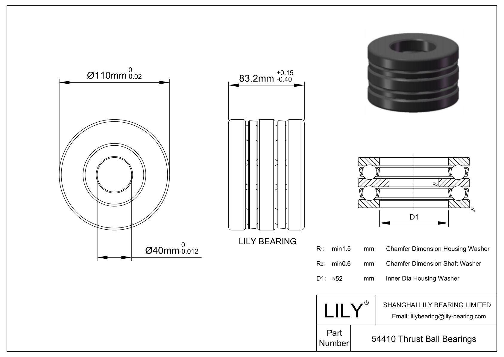 54410 Double Direction Thrust Ball Bearings cad drawing