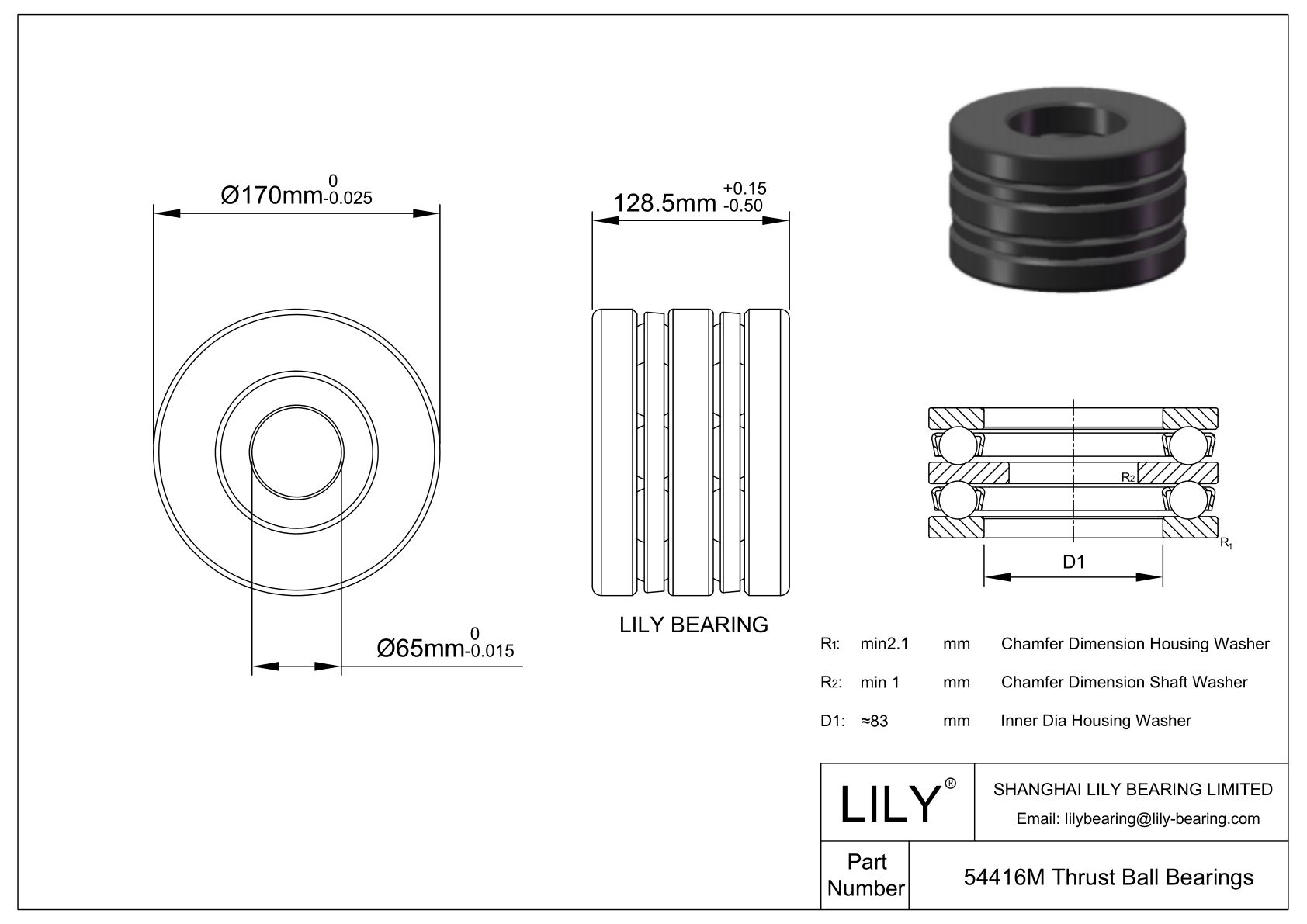 54416 M Double Direction Thrust Ball Bearings cad drawing