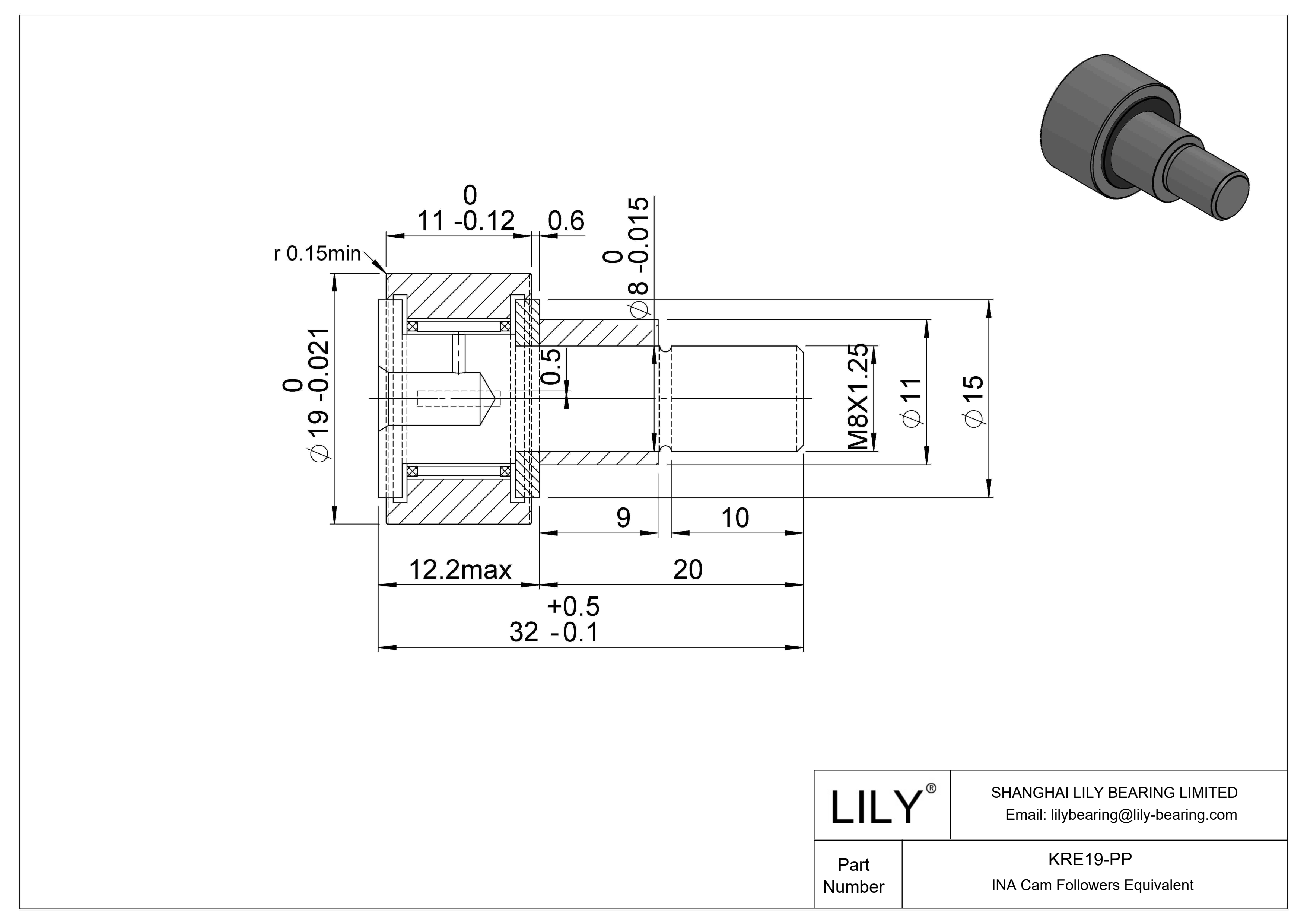 KRE19-PP Seguidor de leva con bulón excéntrico cad drawing