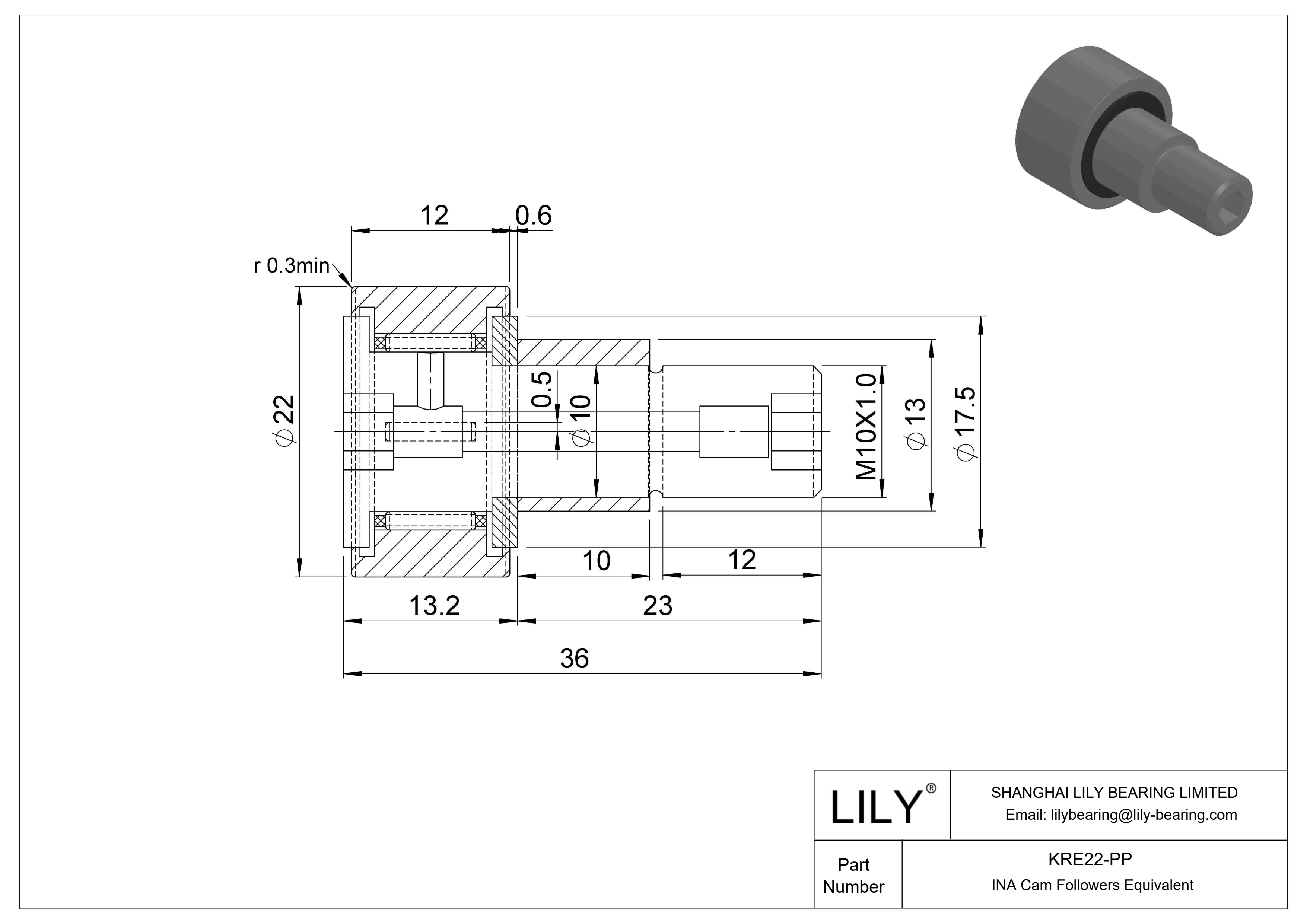 KRE22-PP Seguidor de leva con bulón excéntrico cad drawing