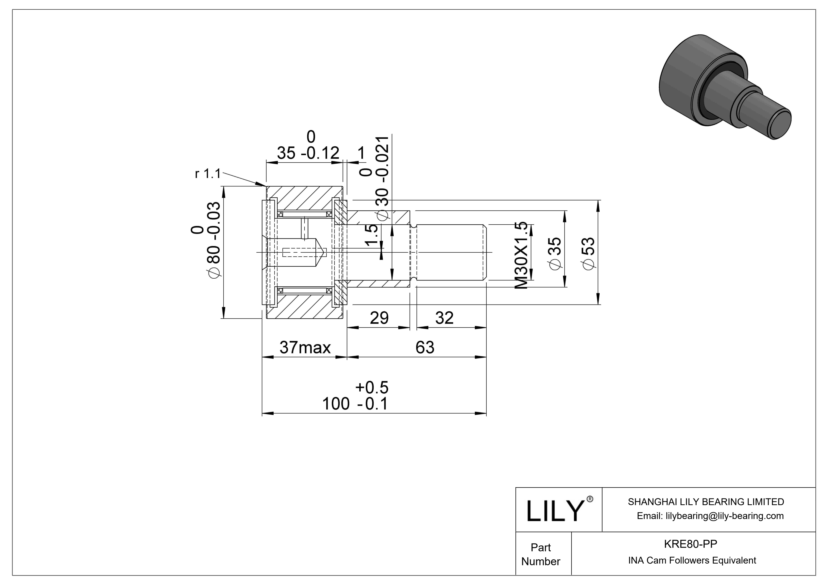 KRE80-PP Seguidor de leva con bulón excéntrico cad drawing