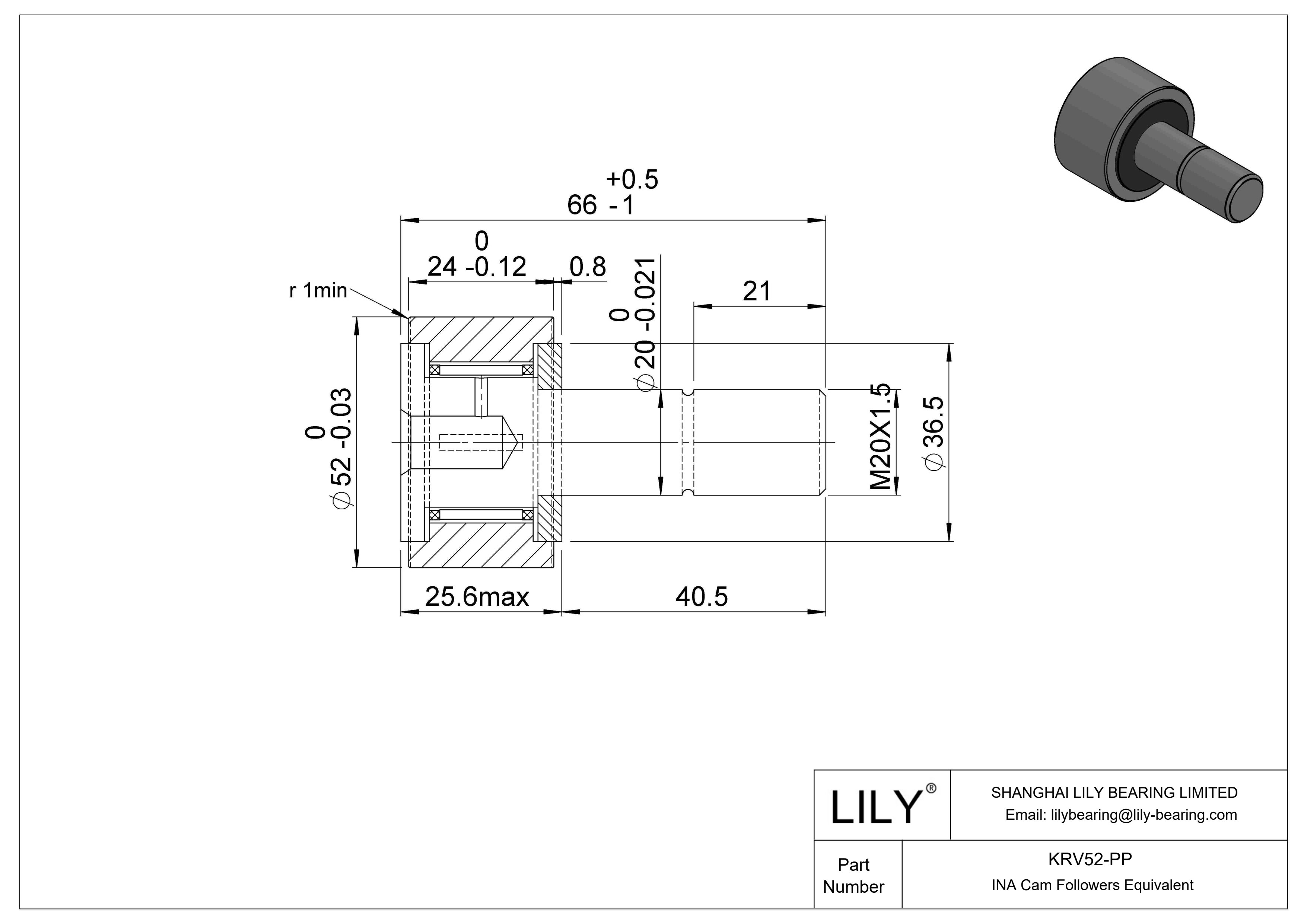 KRV52-PP 螺柱凸轮从动件 cad drawing