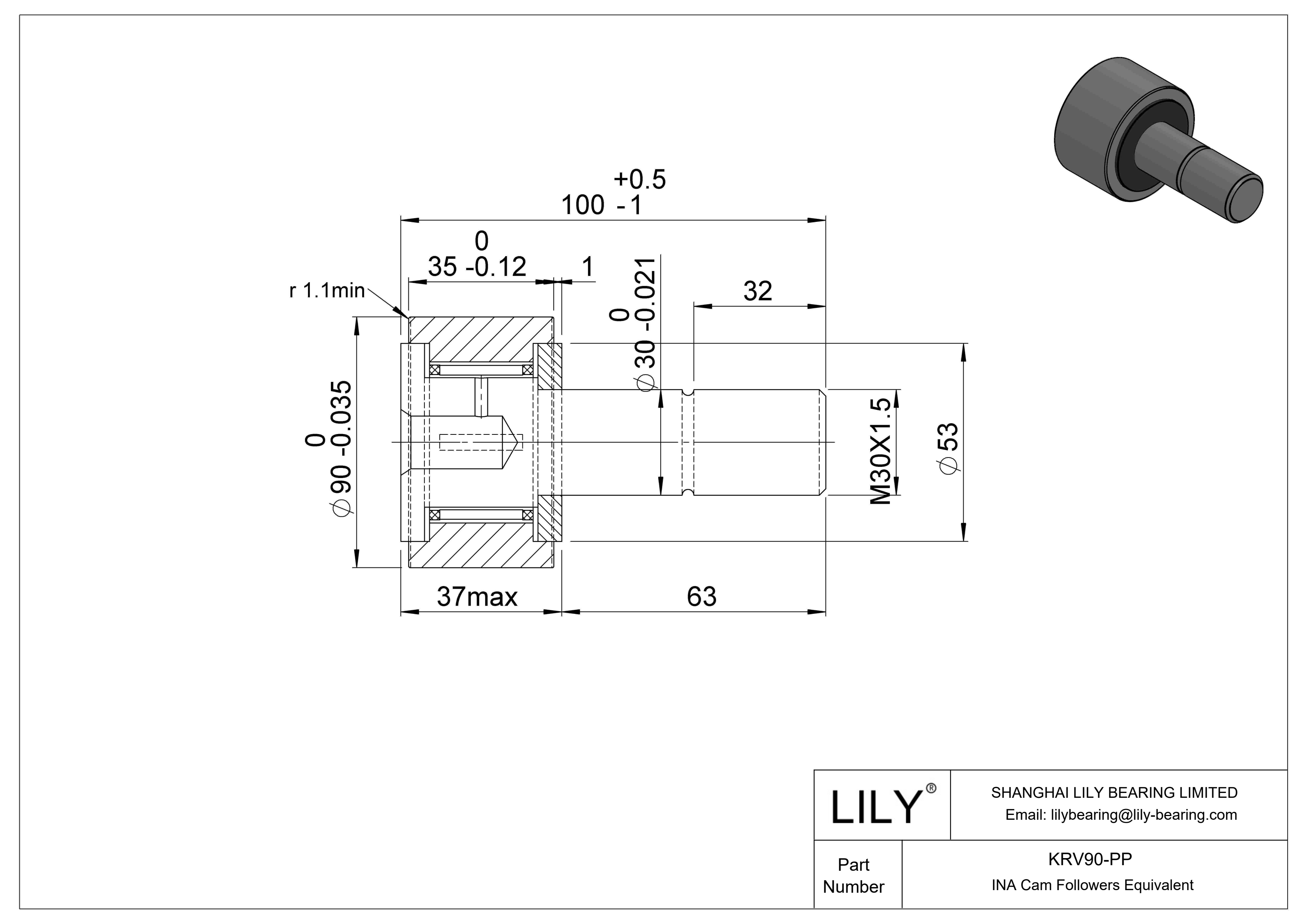 KRV90-PP Stud Type Cam Rollers cad drawing