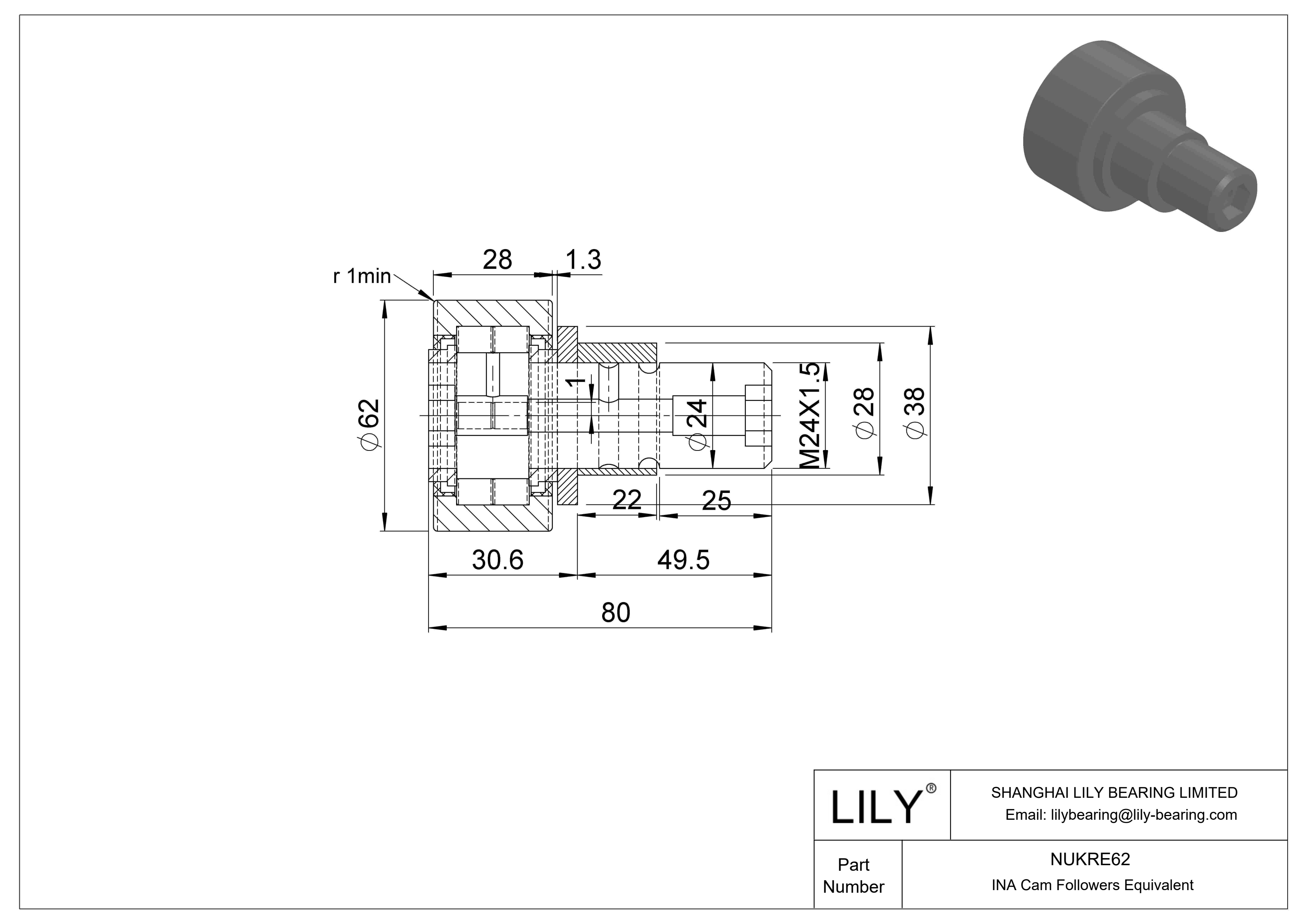 NUKRE62 Stud Type Cam Rollers cad drawing