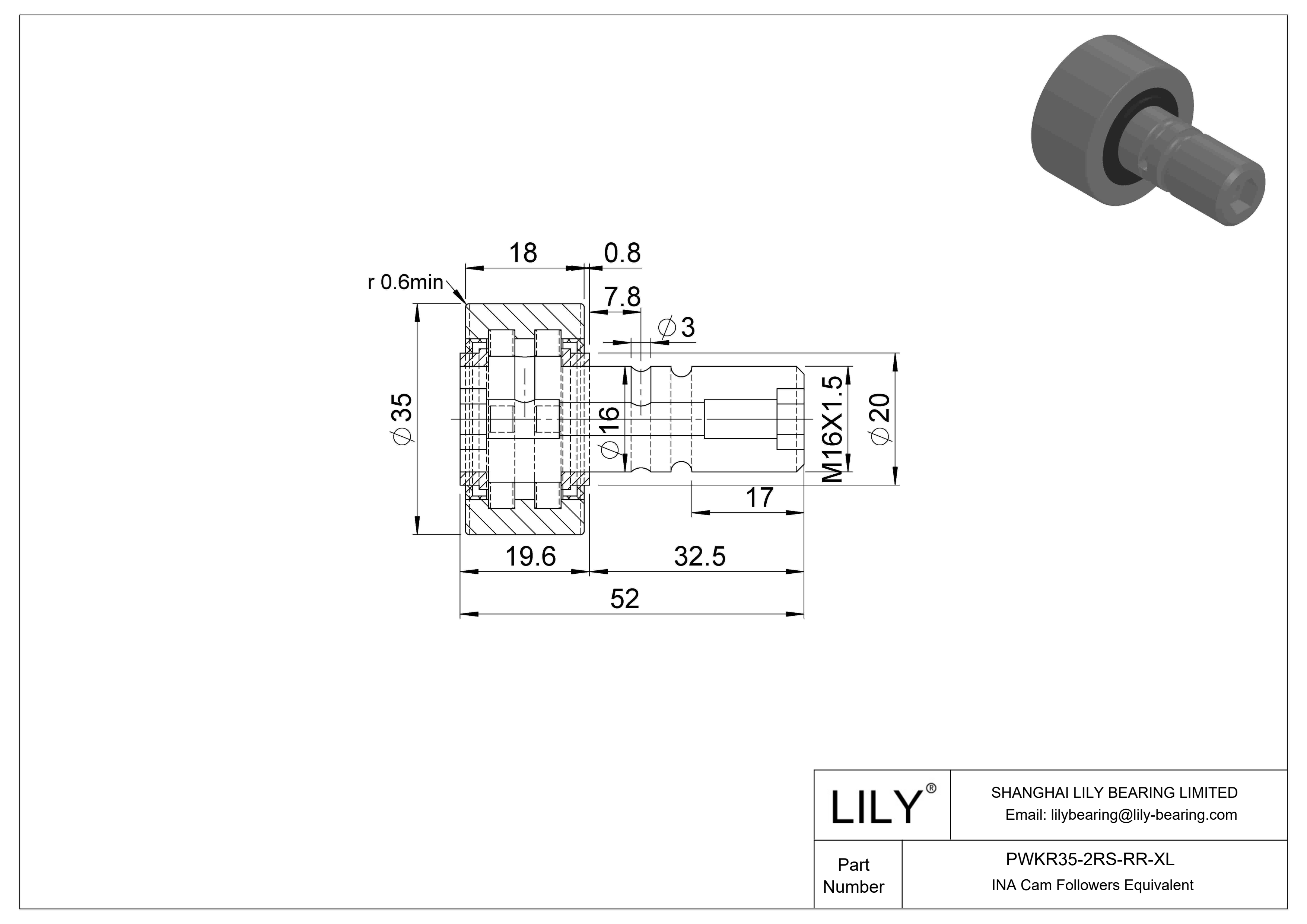 PWKR35-2RS-RR-XL Stud Type Cam Rollers cad drawing