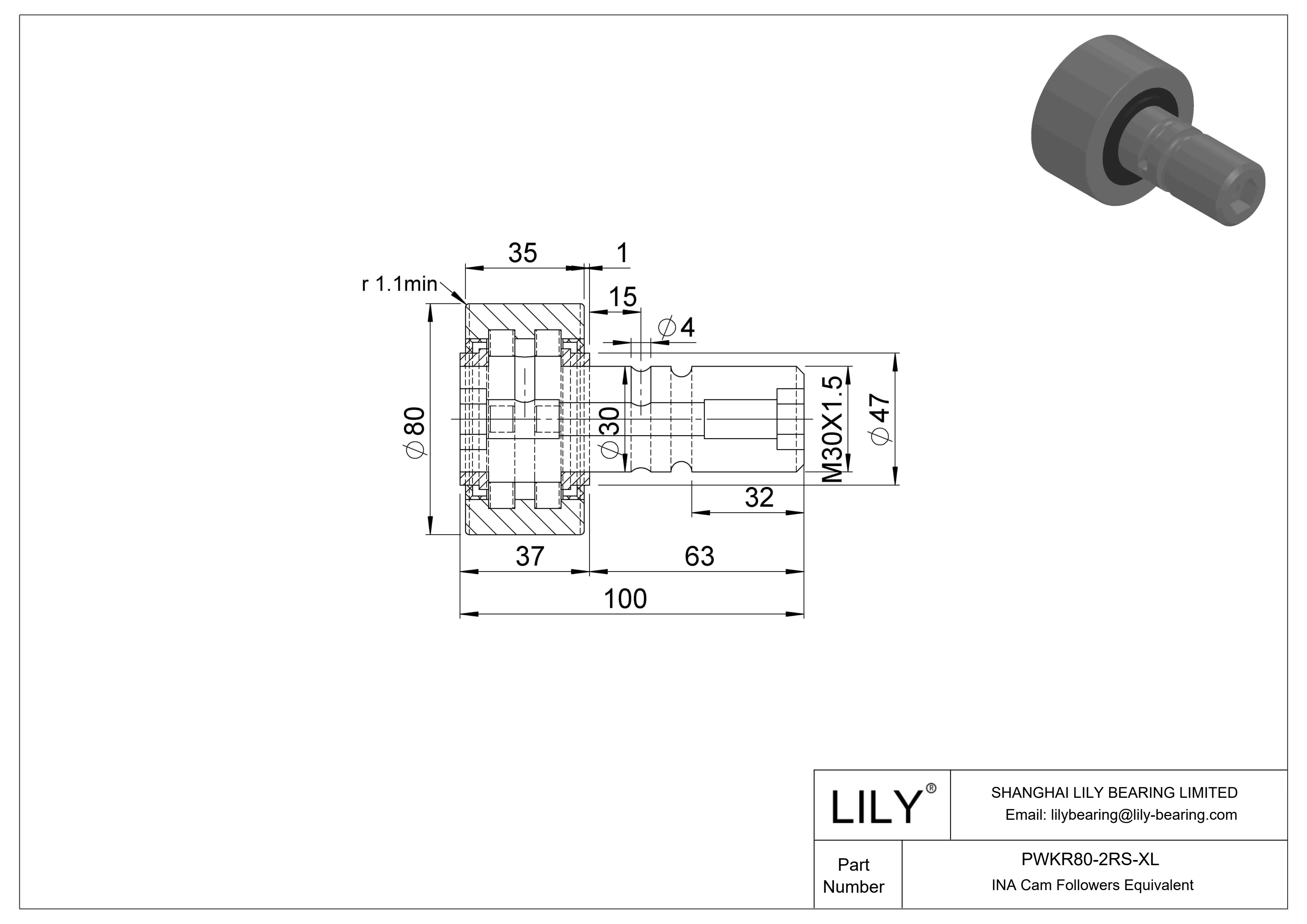 PWKR80-2RS-XL 螺柱凸轮从动件 cad drawing