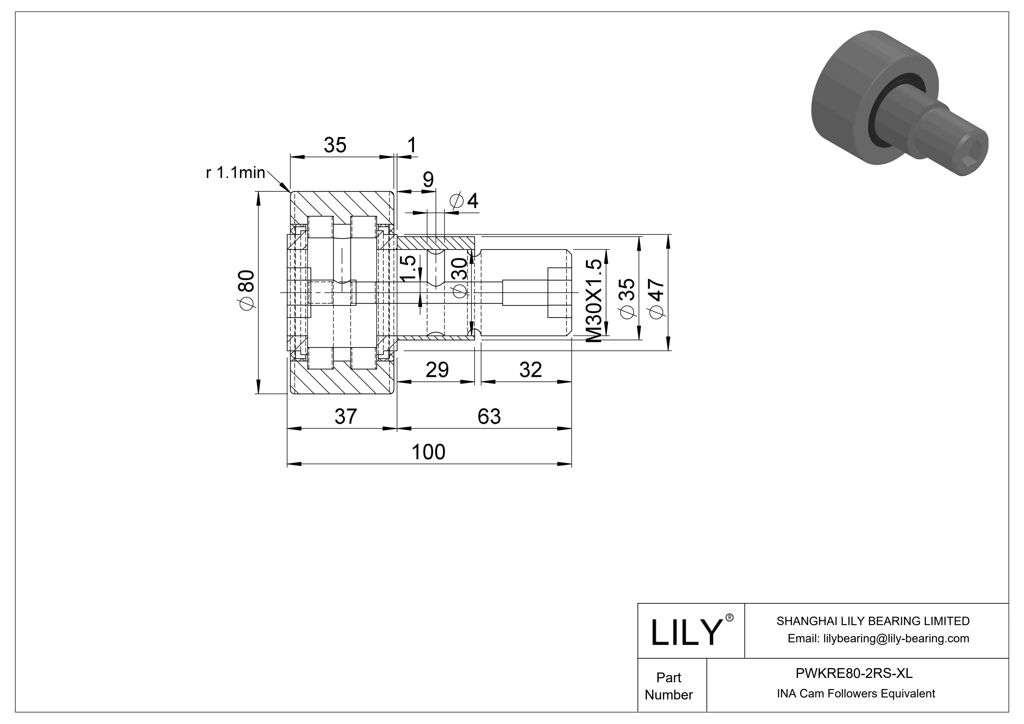 PWKRE80-2RS-XL Seguidor de leva con bulón excéntrico cad drawing