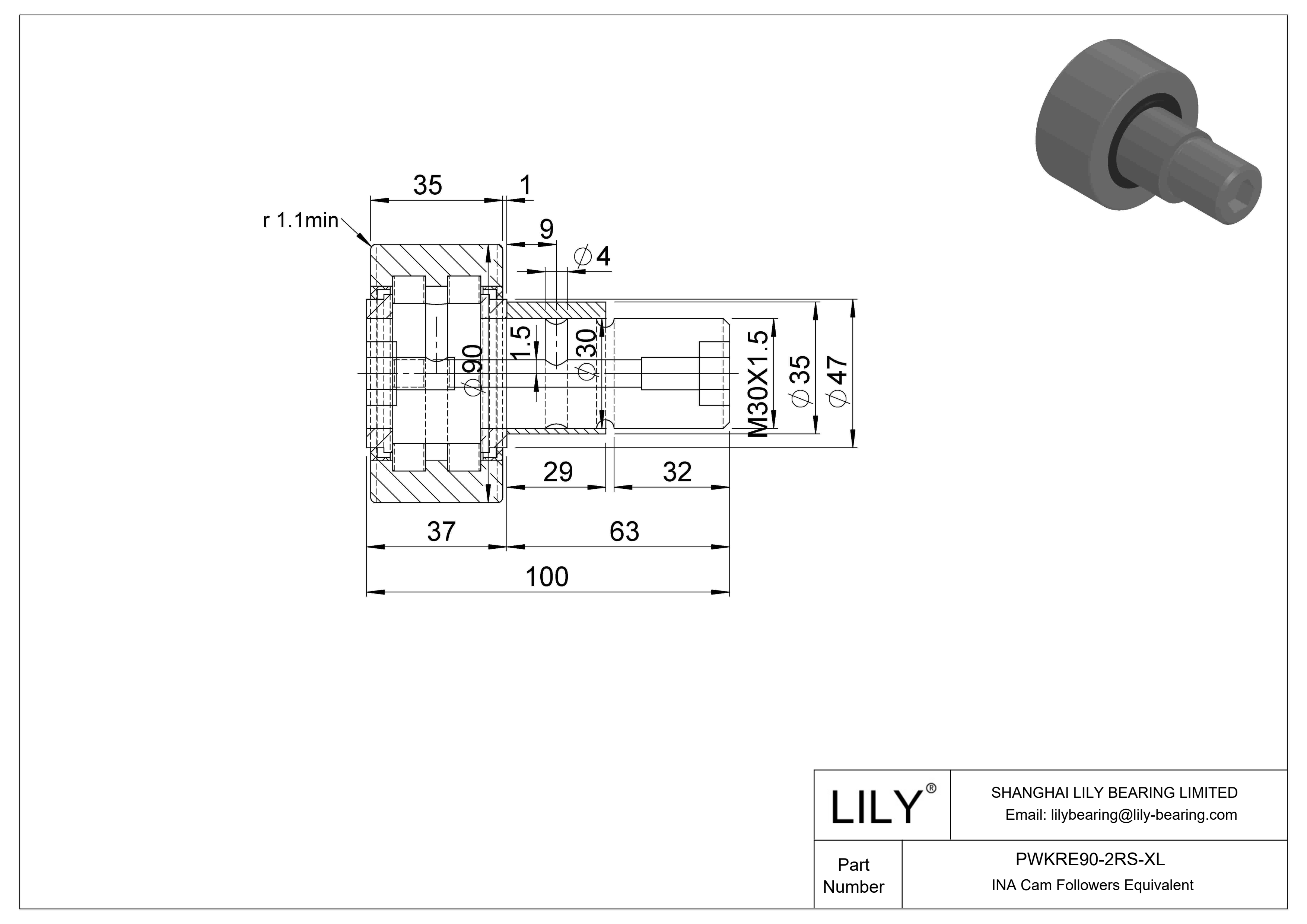 PWKRE90-2RS-XL 偏心螺柱凸轮从动件 cad drawing