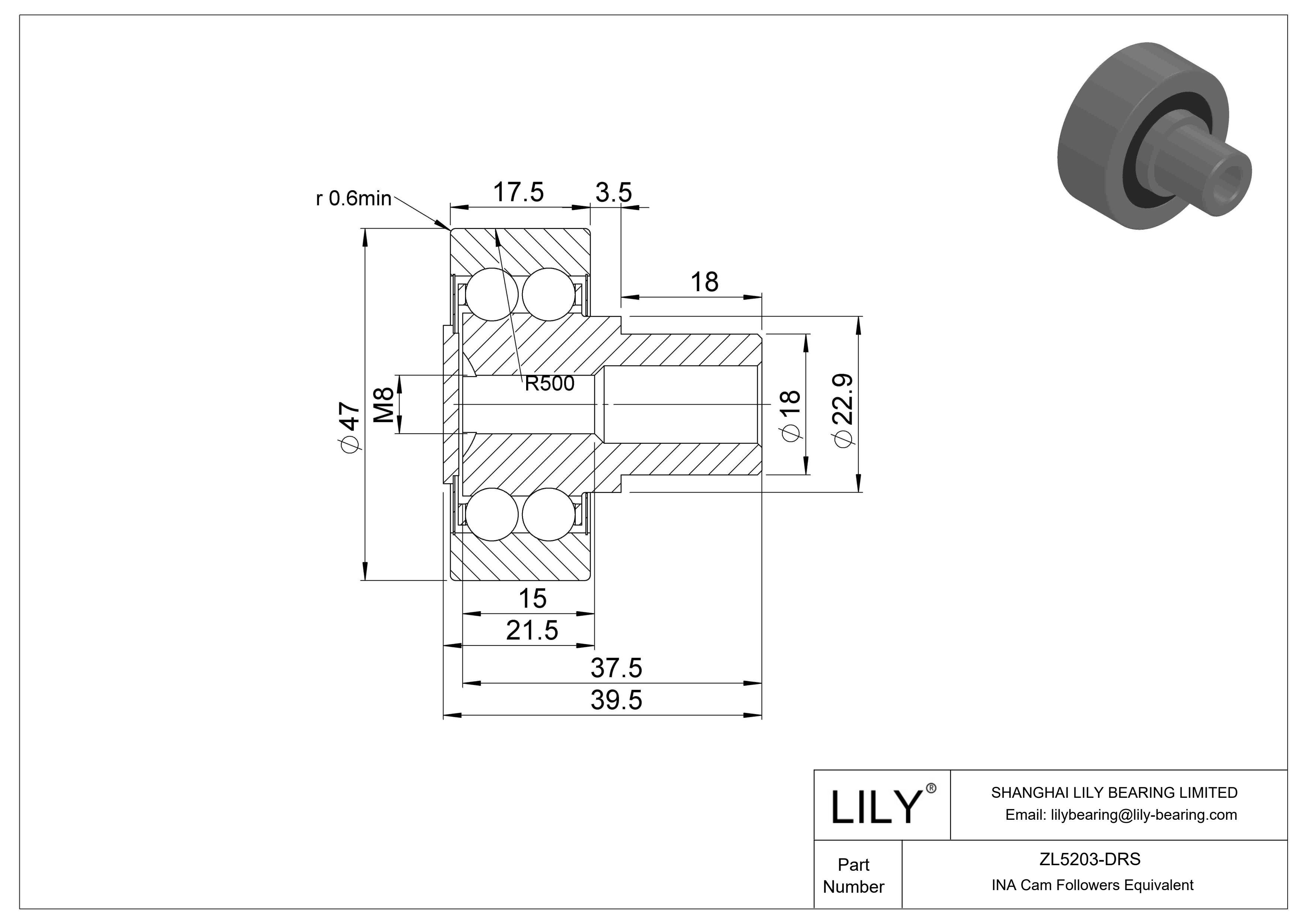 ZL5203-DRS Stud Type Cam Rollers cad drawing
