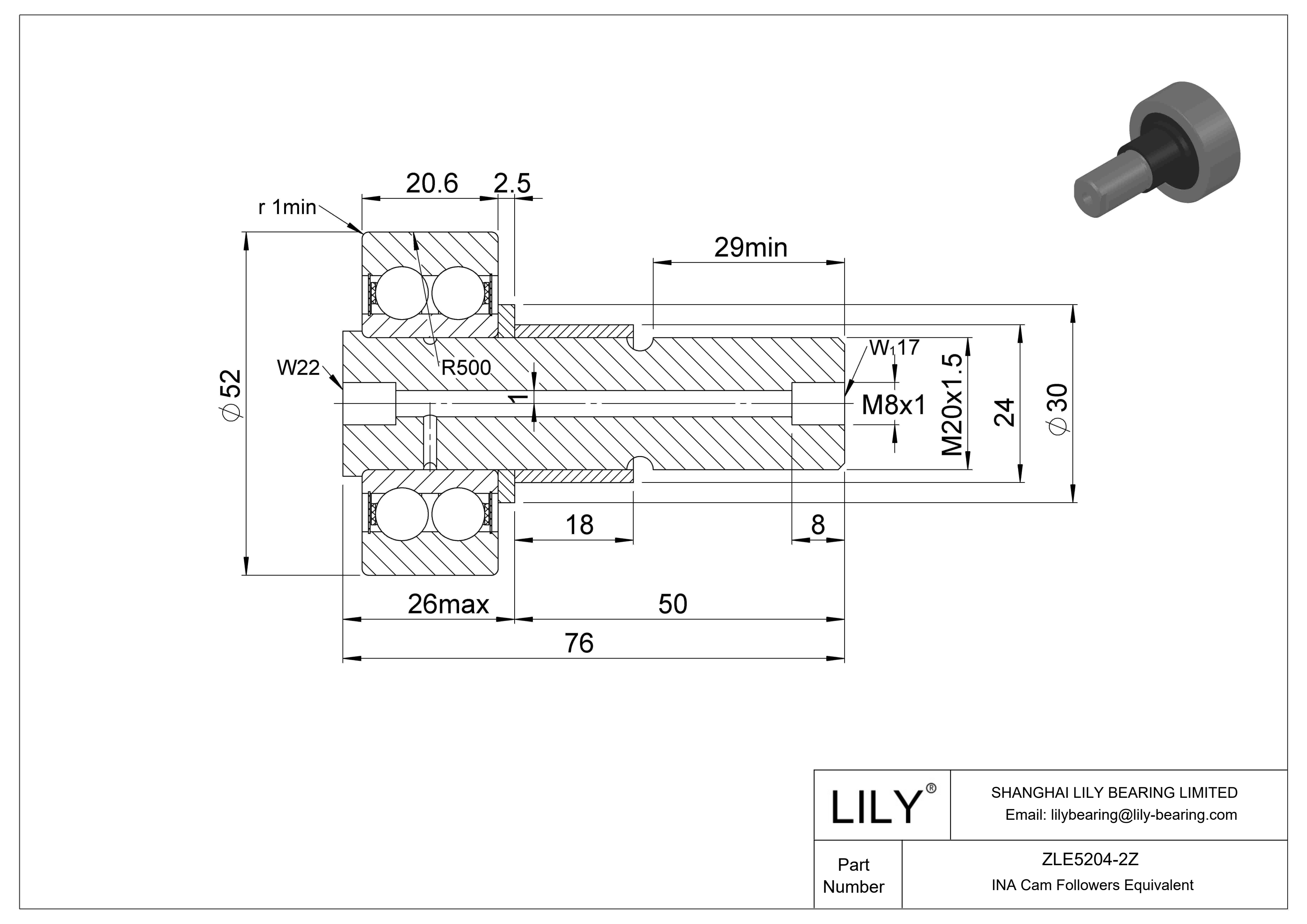 ZLE5204-2Z 偏心螺柱凸轮从动件 cad drawing