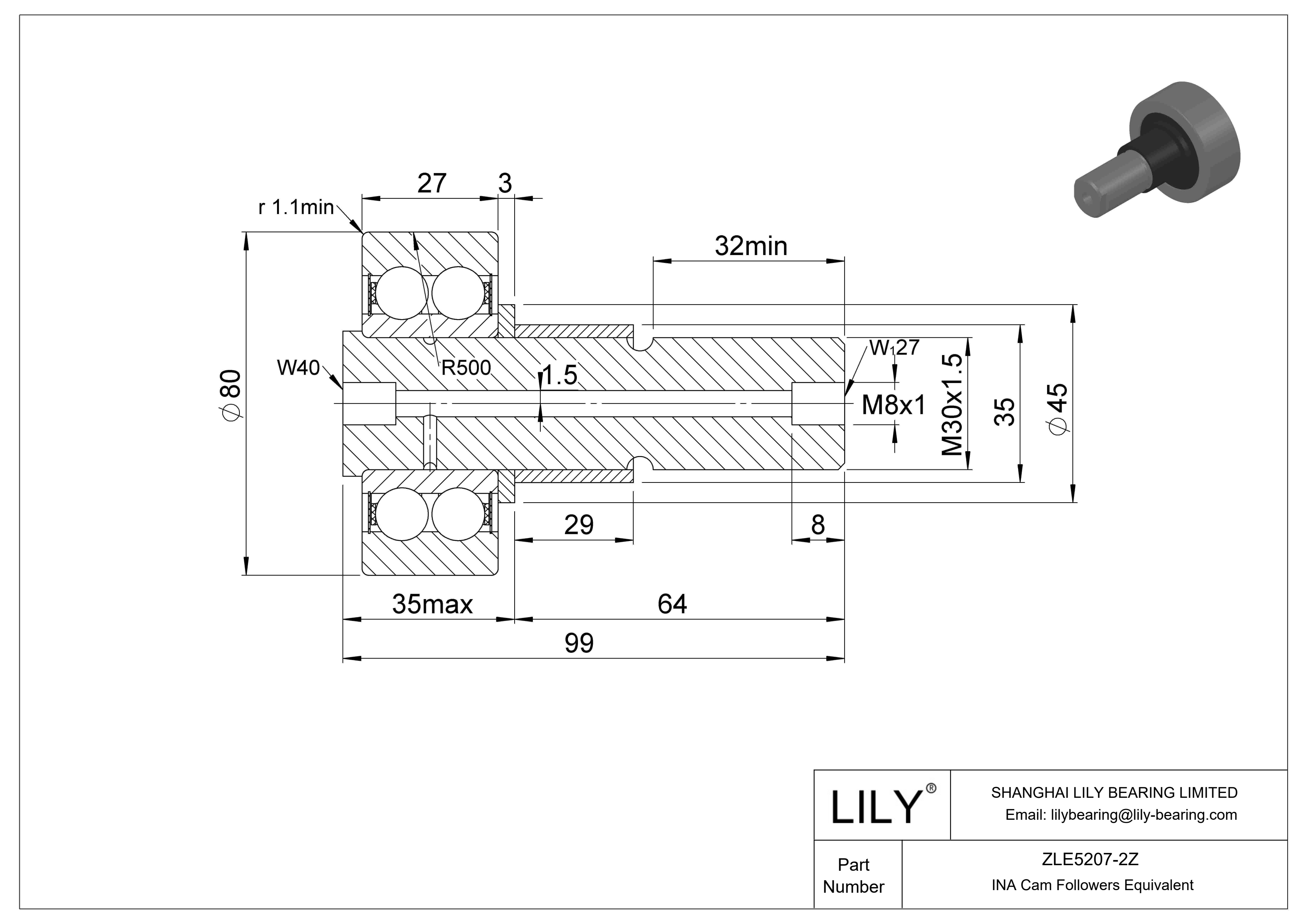 ZLE5207-2Z 偏心螺柱凸轮从动件 cad drawing