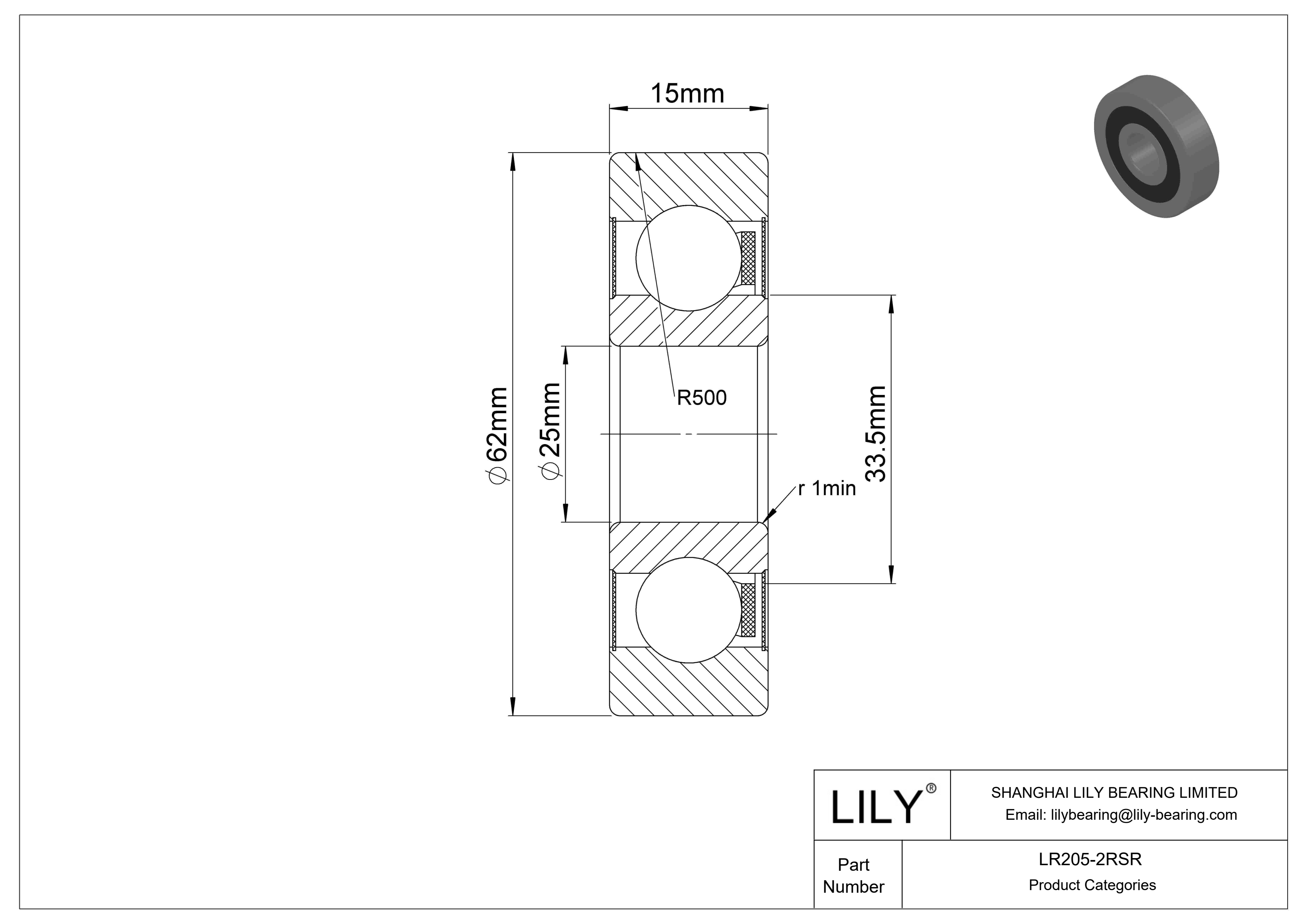 LR205-2RSR Yoke Cam Follower cad drawing