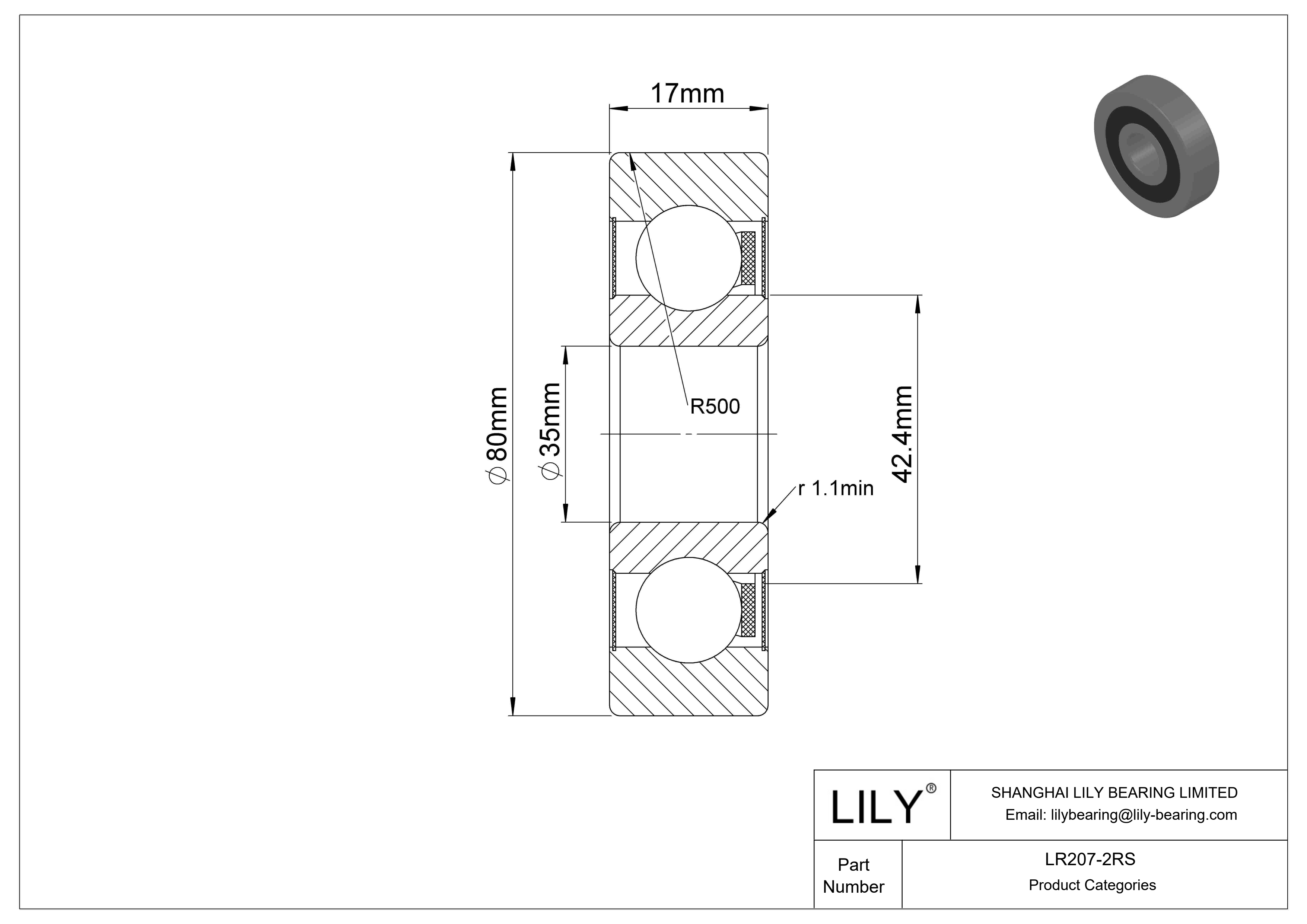 LR207-2RS Yugo seguidor de leva cad drawing