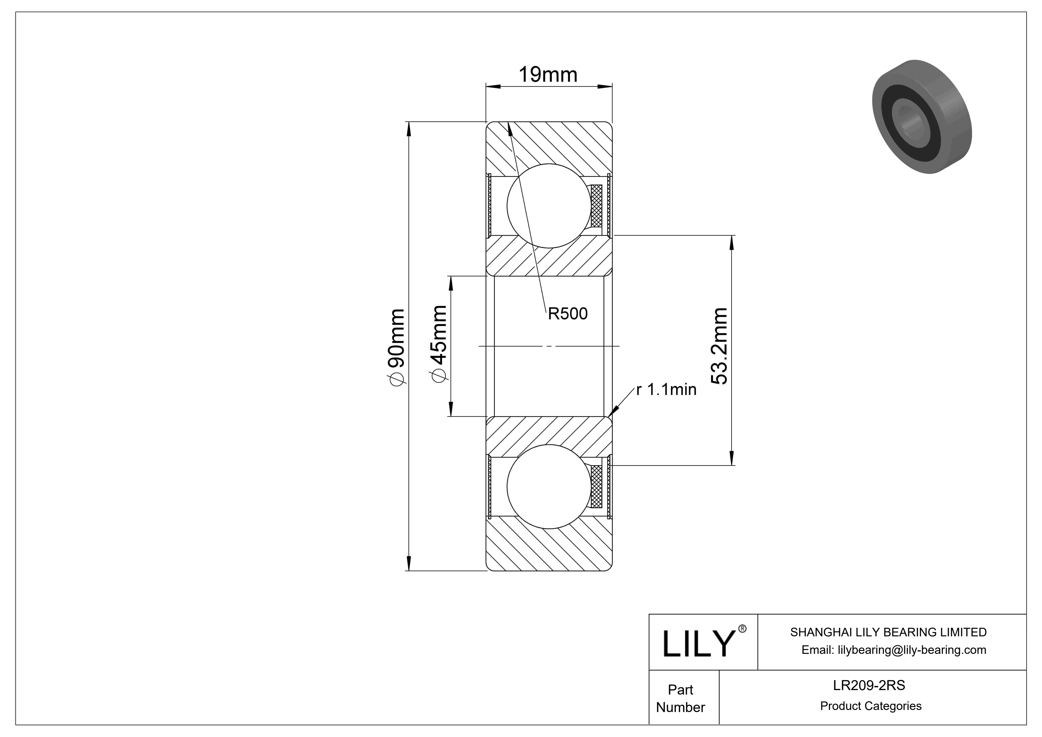 LR209-2RS Yoke Type Track Rollers cad drawing