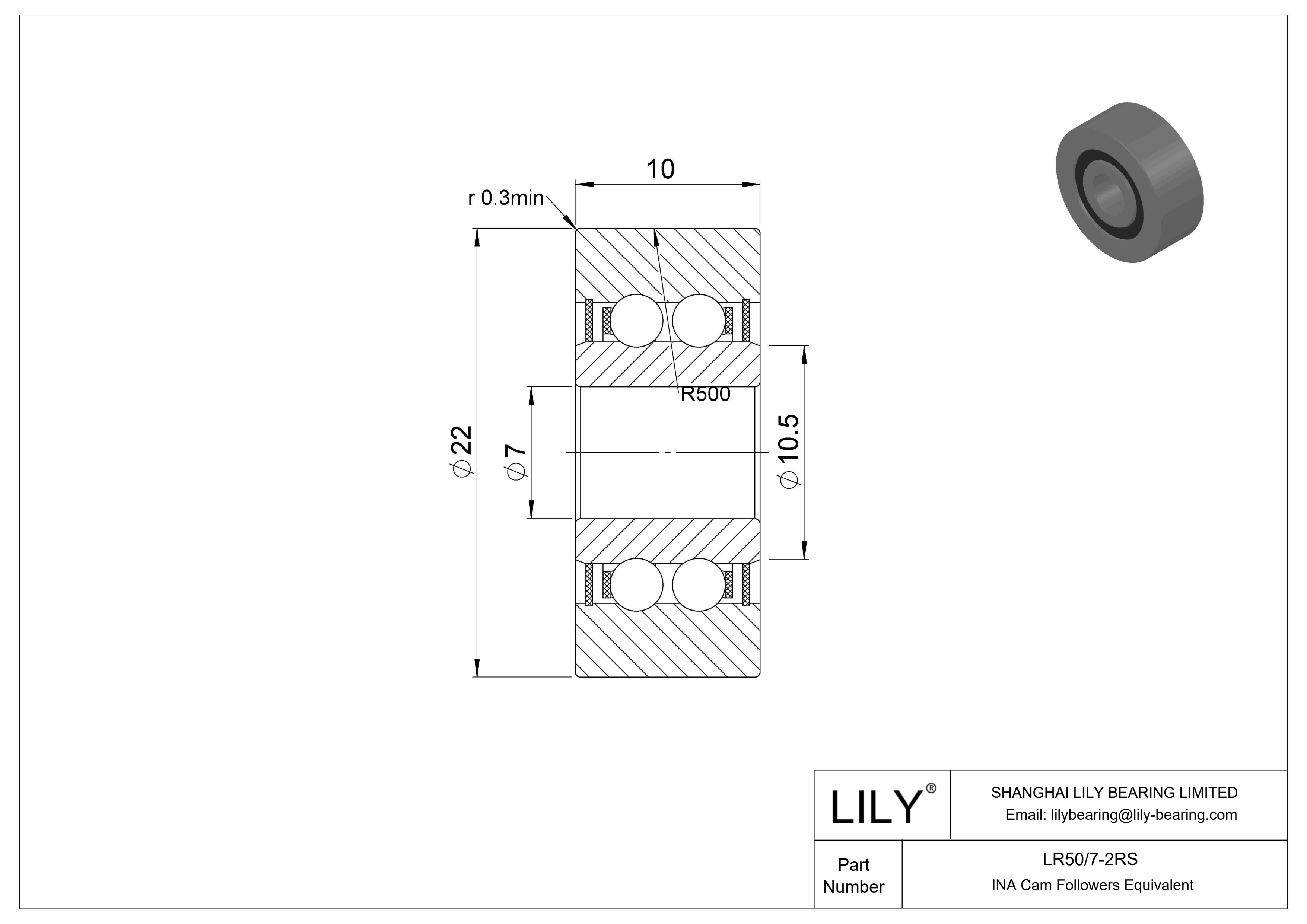 LR50/7-2RS Yugo seguidor de leva cad drawing