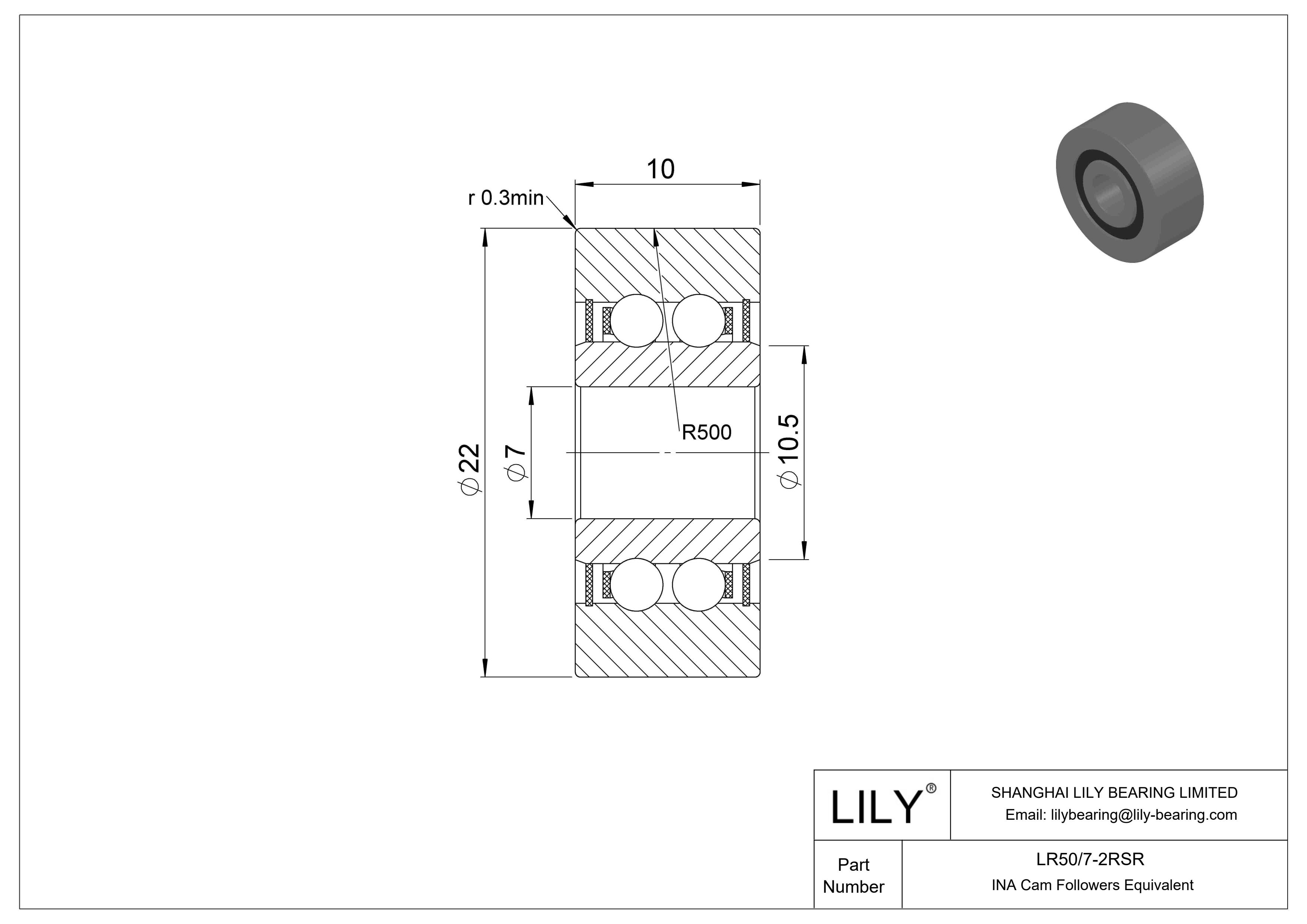 LR50/7-2RSR Yoke Type Track Rollers cad drawing
