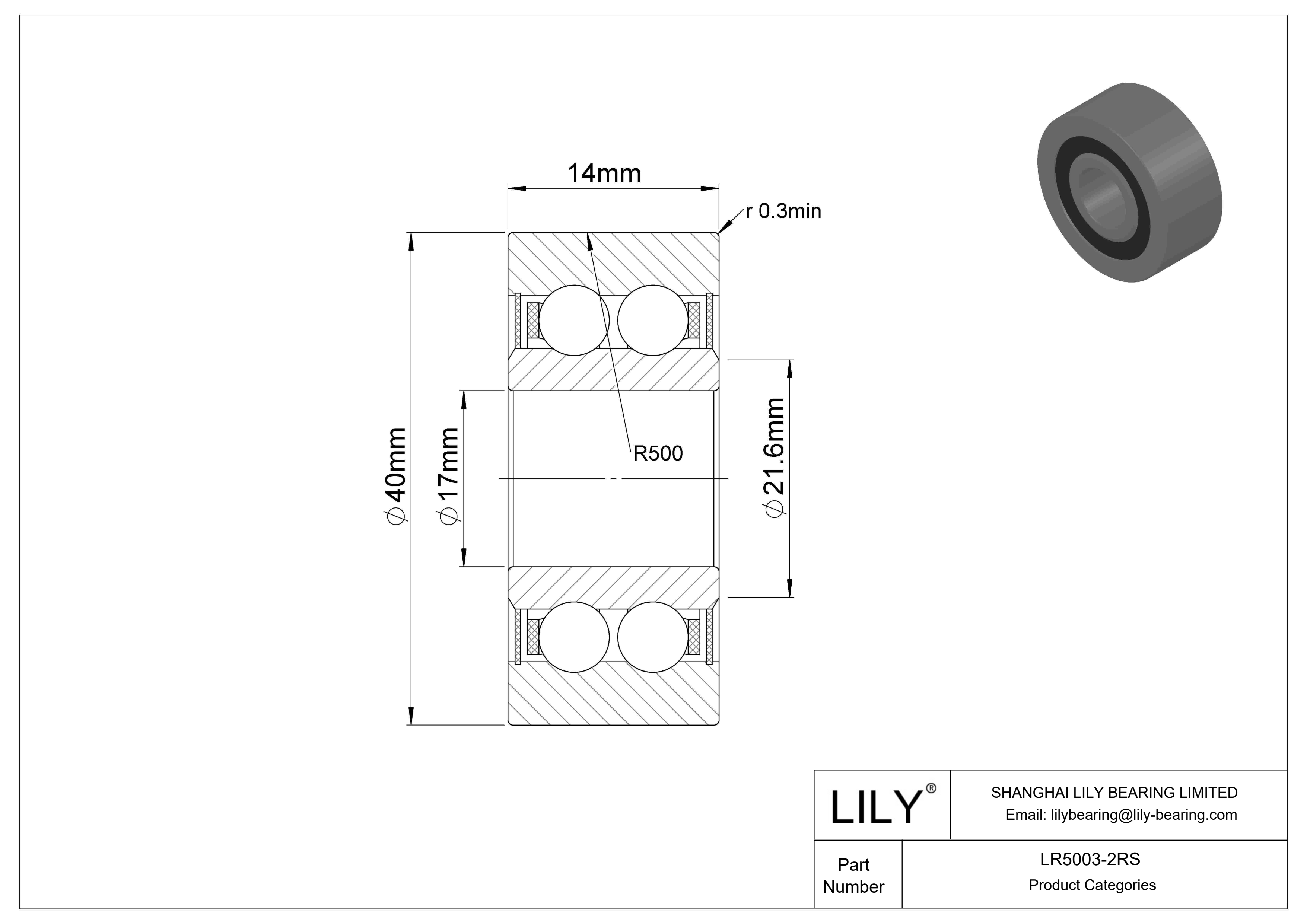 LR5003-2RS Yoke Type Track Rollers cad drawing